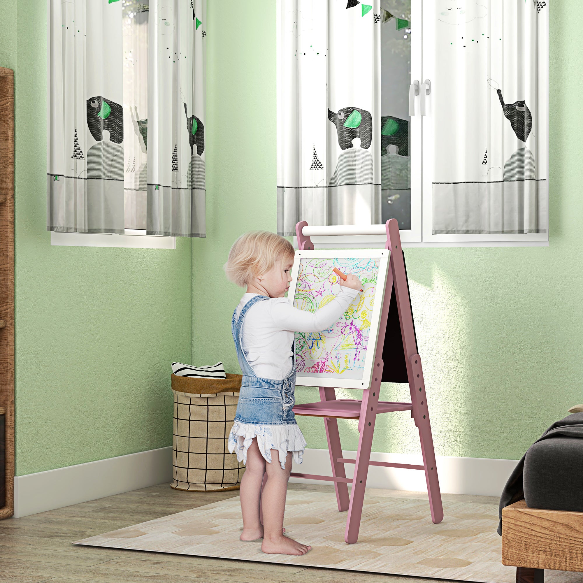 AIYAPLAY Three-In-One Easel for Kids, with Paper Roll, Adjustable Height - Pink - North Peak Garden Furniture