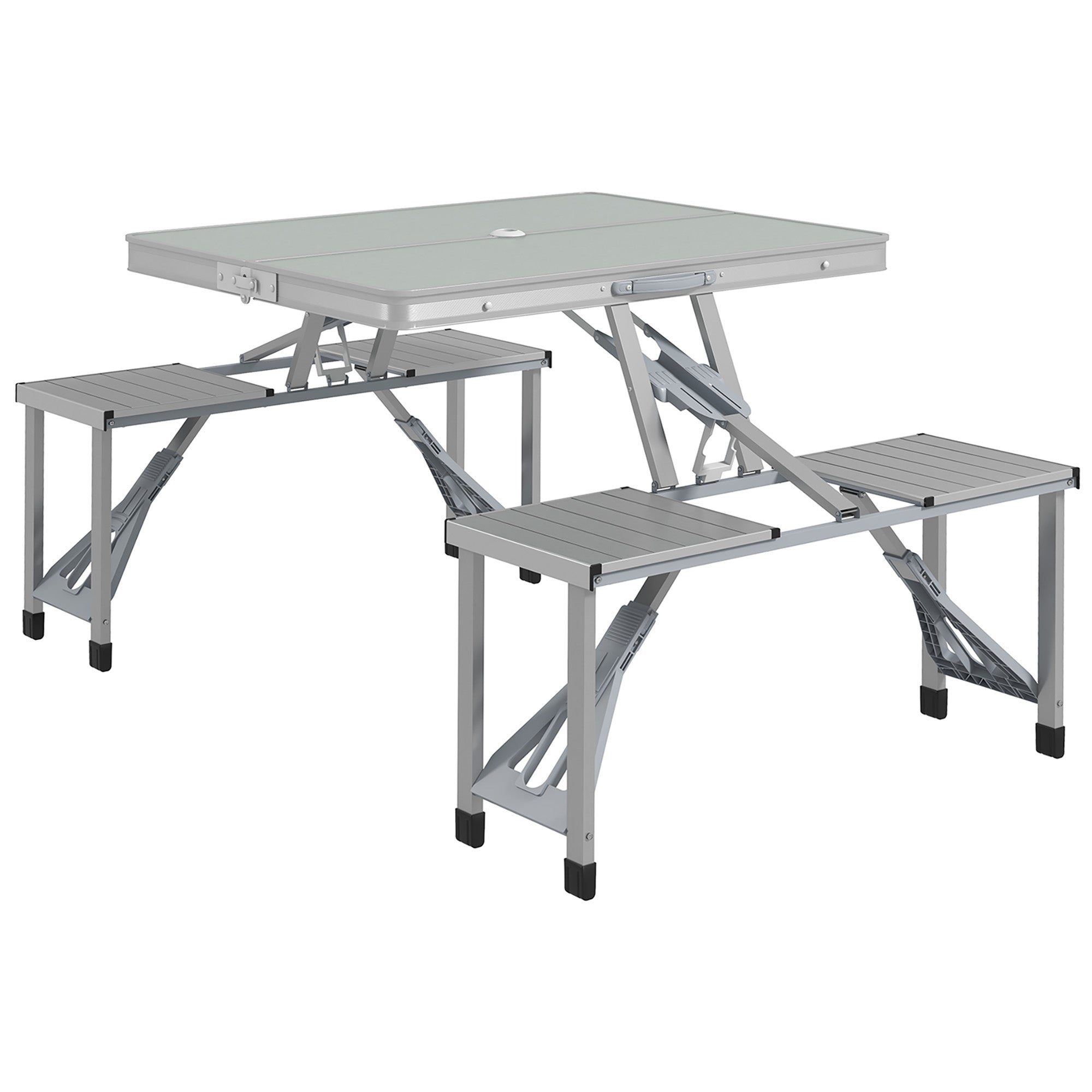 Outsunny Folding Picnic Table with 4 Seats and Umbrella Hole - Grey - North Peak Garden Furniture