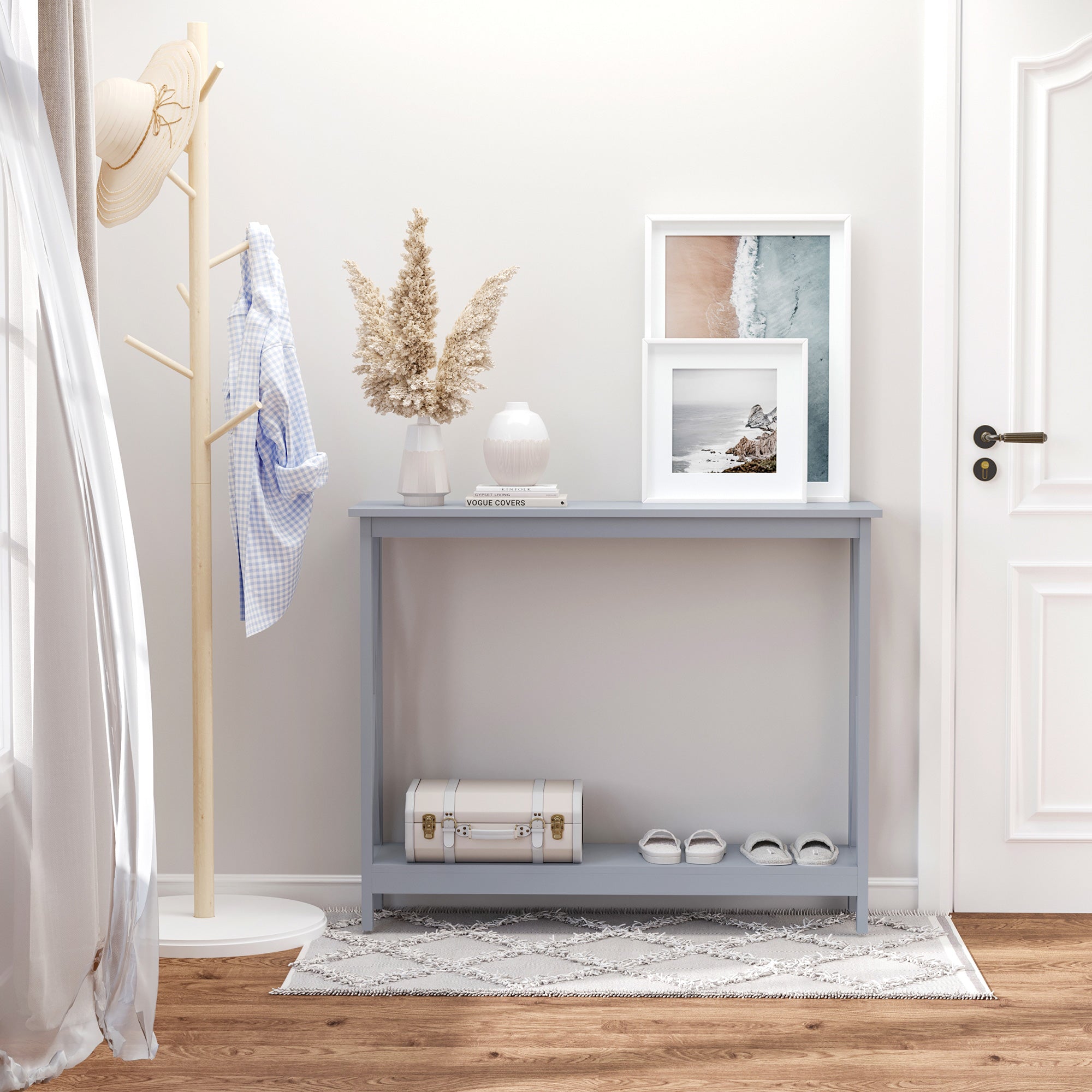 HOMCOM Console Table Hallway Desk w/Storage Shelf, X Design for Living Room Entryway, Grey - North Peak Garden Furniture