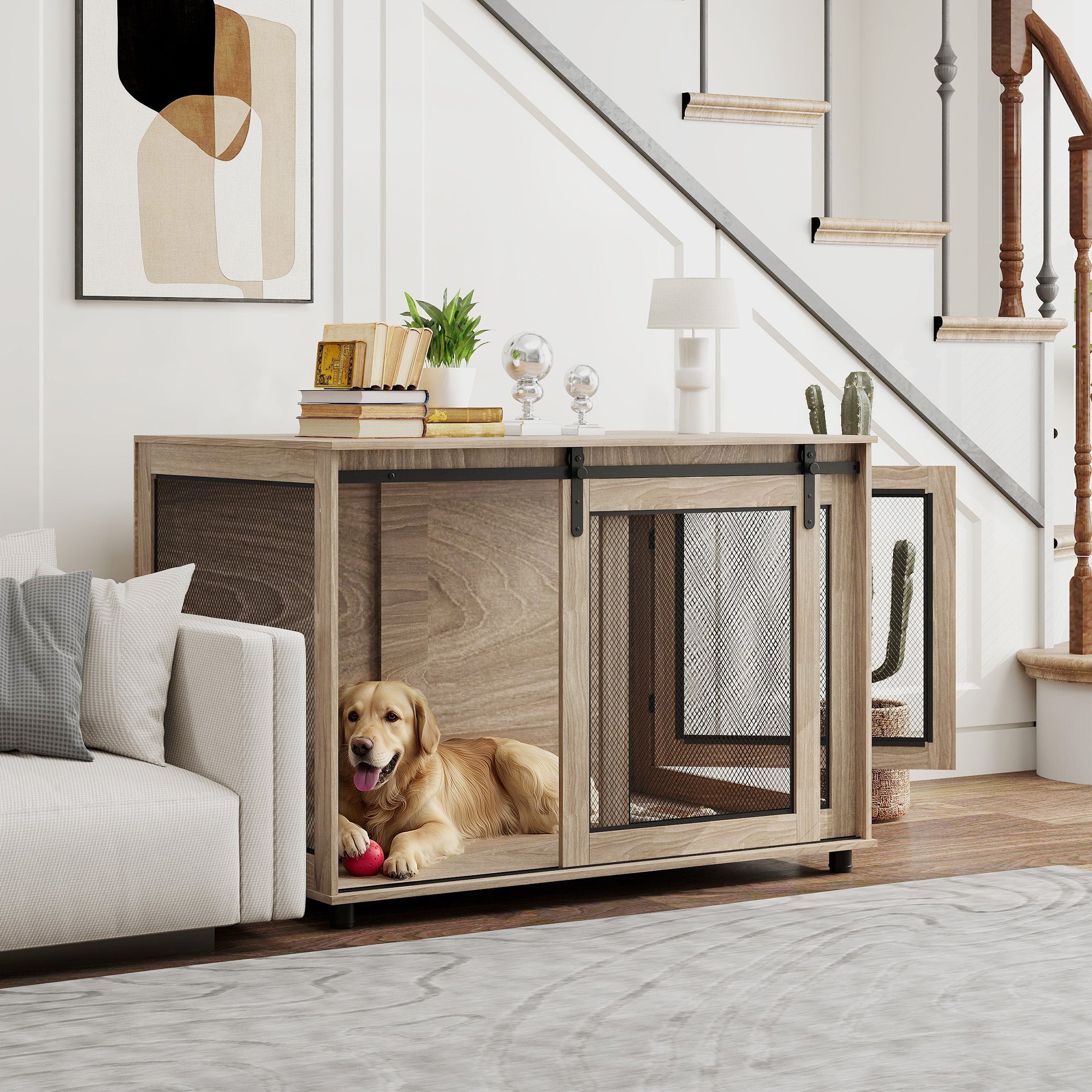 PawHut Dog Crate Furniture with Sliding Door for Extra Large Dogs, 118 x 75.5 x 82cm, Walnut Brown - North Peak Garden Furniture