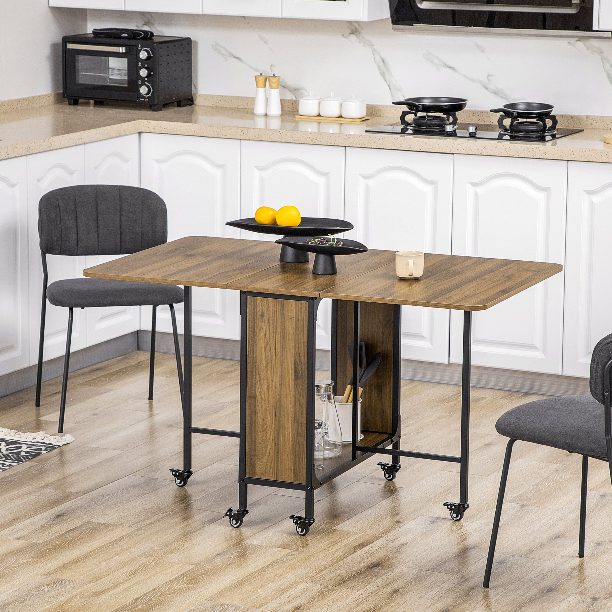 HOMCOM Six-Person Drop Leaf Dining Table - Brown/Black - North Peak Garden Furniture