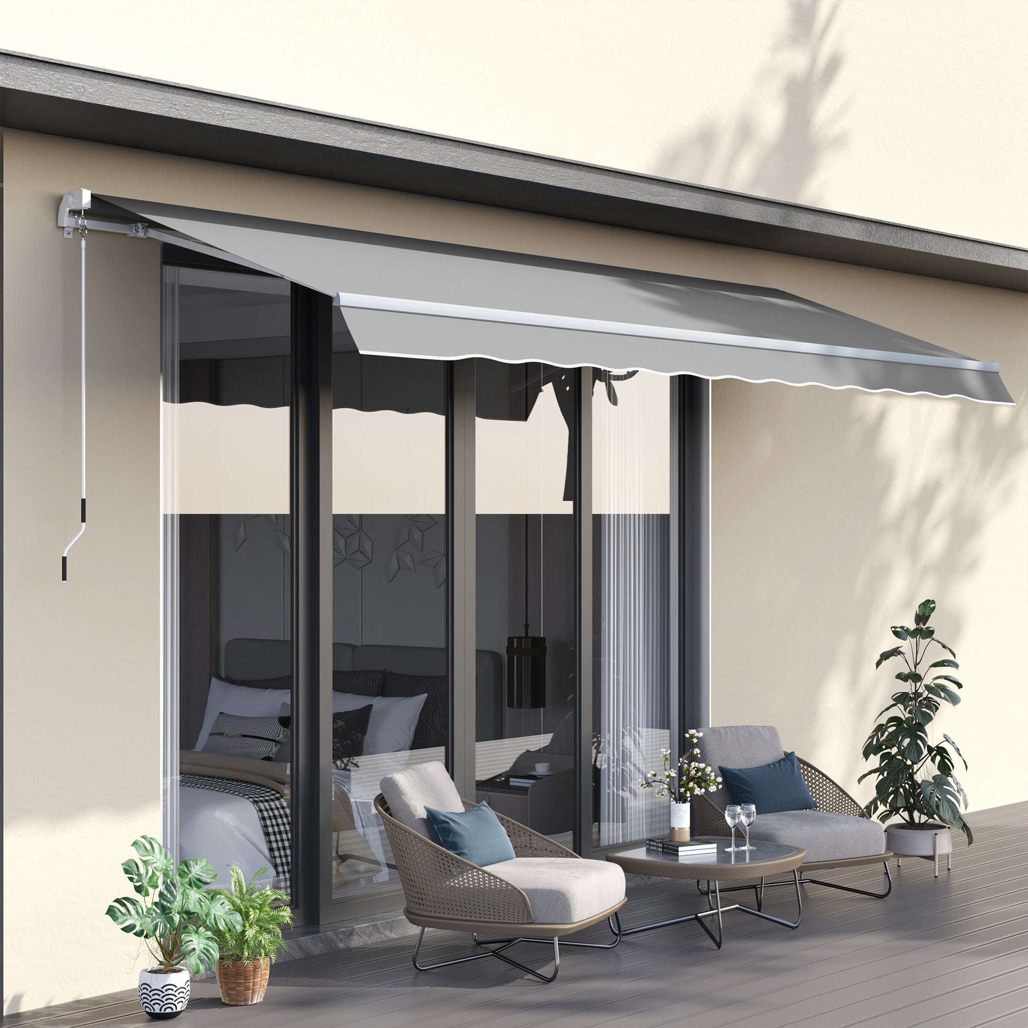 Outsunny Garden Patio Manual Awning Canopy Sun Shade Shelter Retractable 4 Size 5 Colour - North Peak Garden Furniture