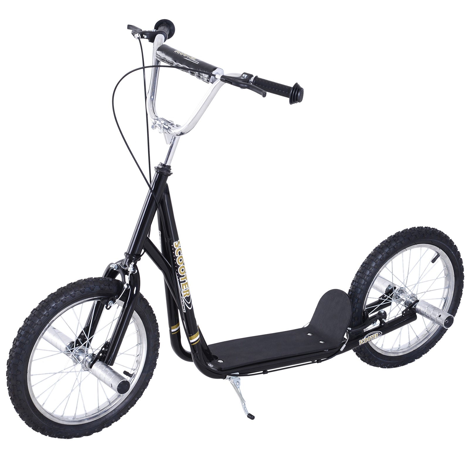 HOMCOM Teen Push Scooter Kids Children Stunt Scooter for 5+ Years with 16 Inches Wheels Adjustable Height Front Rear Dual Brakes, Black