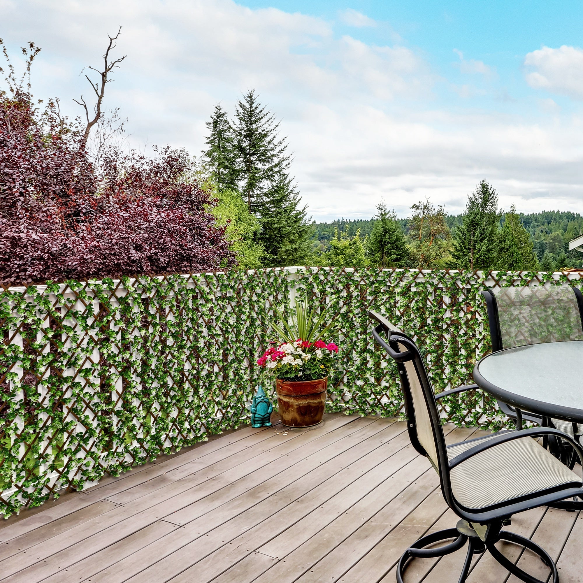 Outsunny 2pc Expanding Garden Trellis, 2 x 1m Faux Decorative Privacy Fence with Artificial Leaves, Privacy Screen Greenery Walls for Garden Balcony, Eucalyptus Leaves - North Peak Garden Furniture