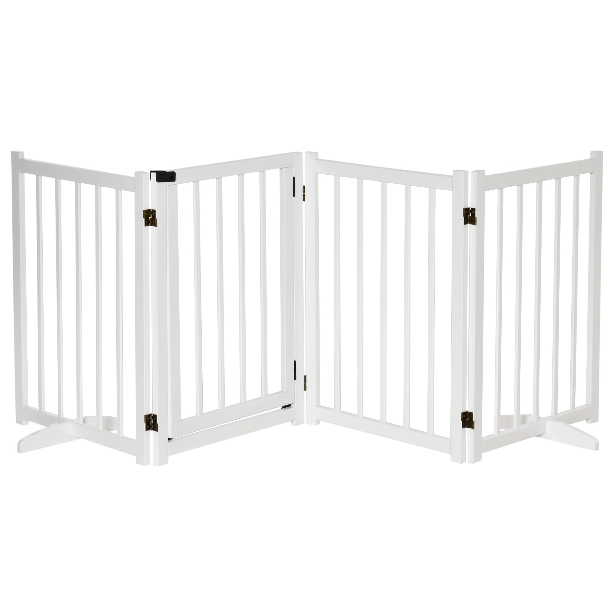 PawHut Freestanding Pet Gate for Small and Medium Dogs, Wooden Foldable Dog Safety Barrier with 4 Panels, 2 Support Feet, 80 cm Tall for Doorways, Stairs White - North Peak Garden Furniture