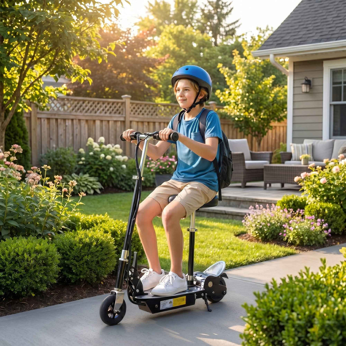 HOMCOM 120W Foldable Powered Scooters with 24V Rechargeable Battery, Adjustable Ride on Toy (Black)