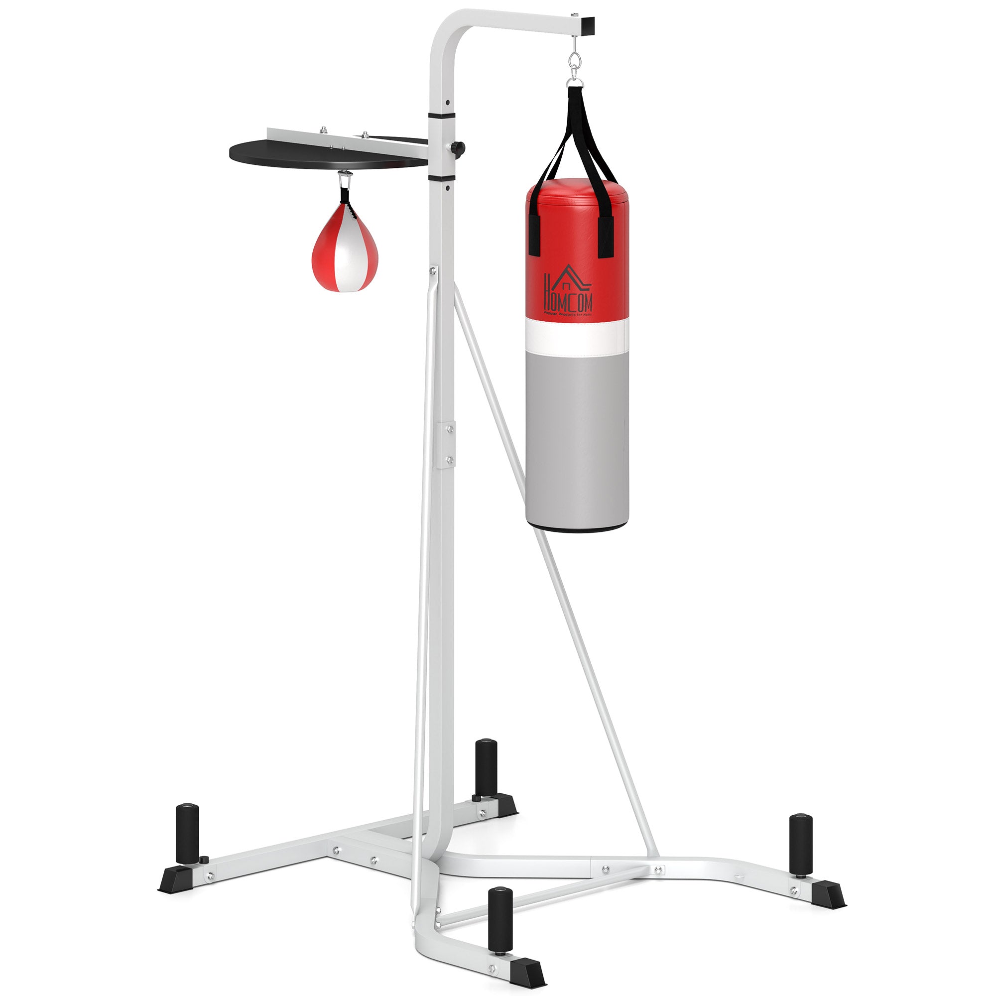 HOMCOM Freestanding Boxing Punch Bag & Speed Ball Station Hanging Frame Training Exercise Platform Home Gym Heavy Duty, White - North Peak Garden Furniture