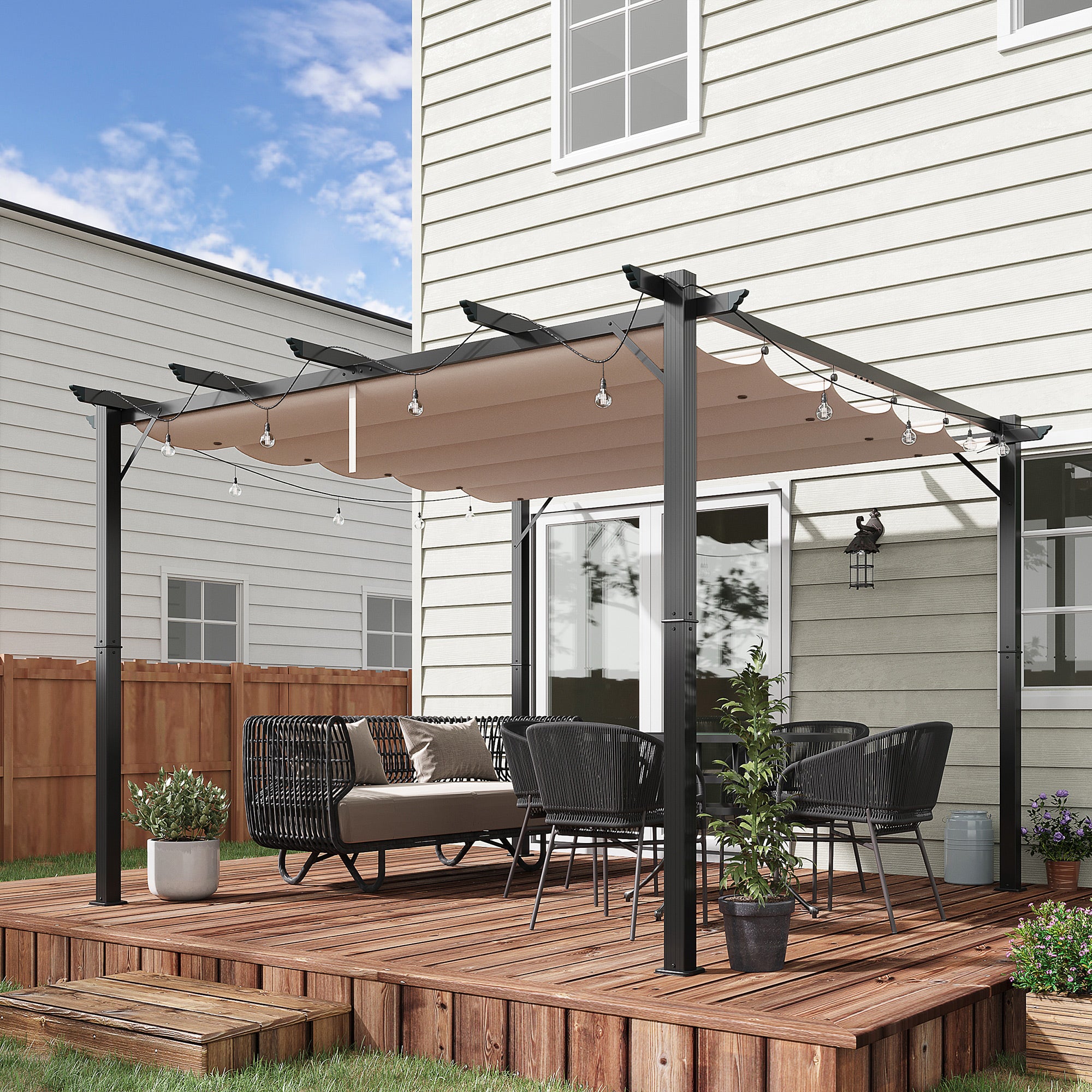 Outsunny 3 x 3(m) Aluminium Pergola Canopy Gazebo Awning Outdoor Garden Sun Shade Shelter Marquee Party BBQ, Brown - North Peak Garden Furniture