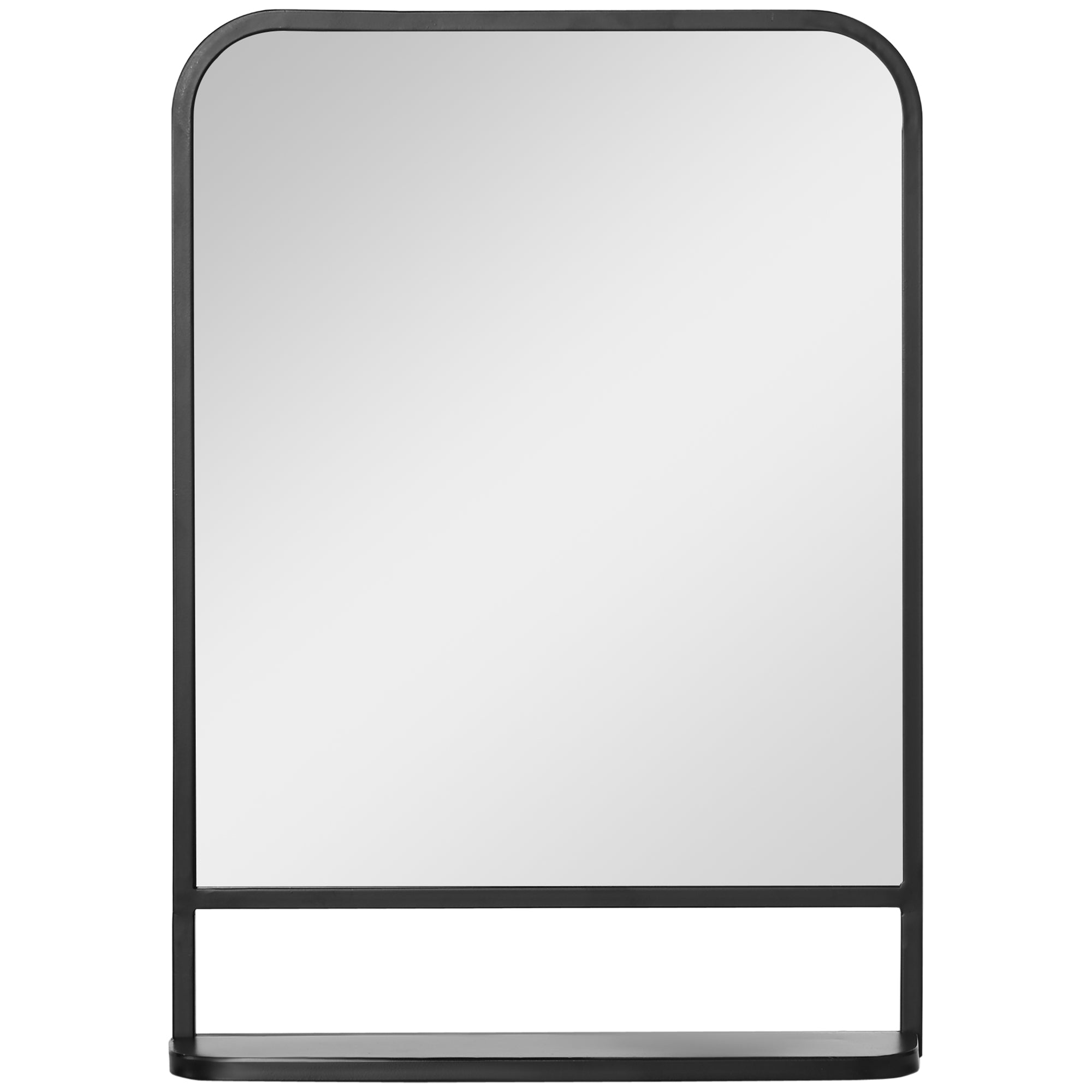 HOMCOM Modern Square Wall Mirror with Storage Shelf, 70 x 50 cm Mirrors for Living Room, Bedroom, Black - North Peak Garden Furniture