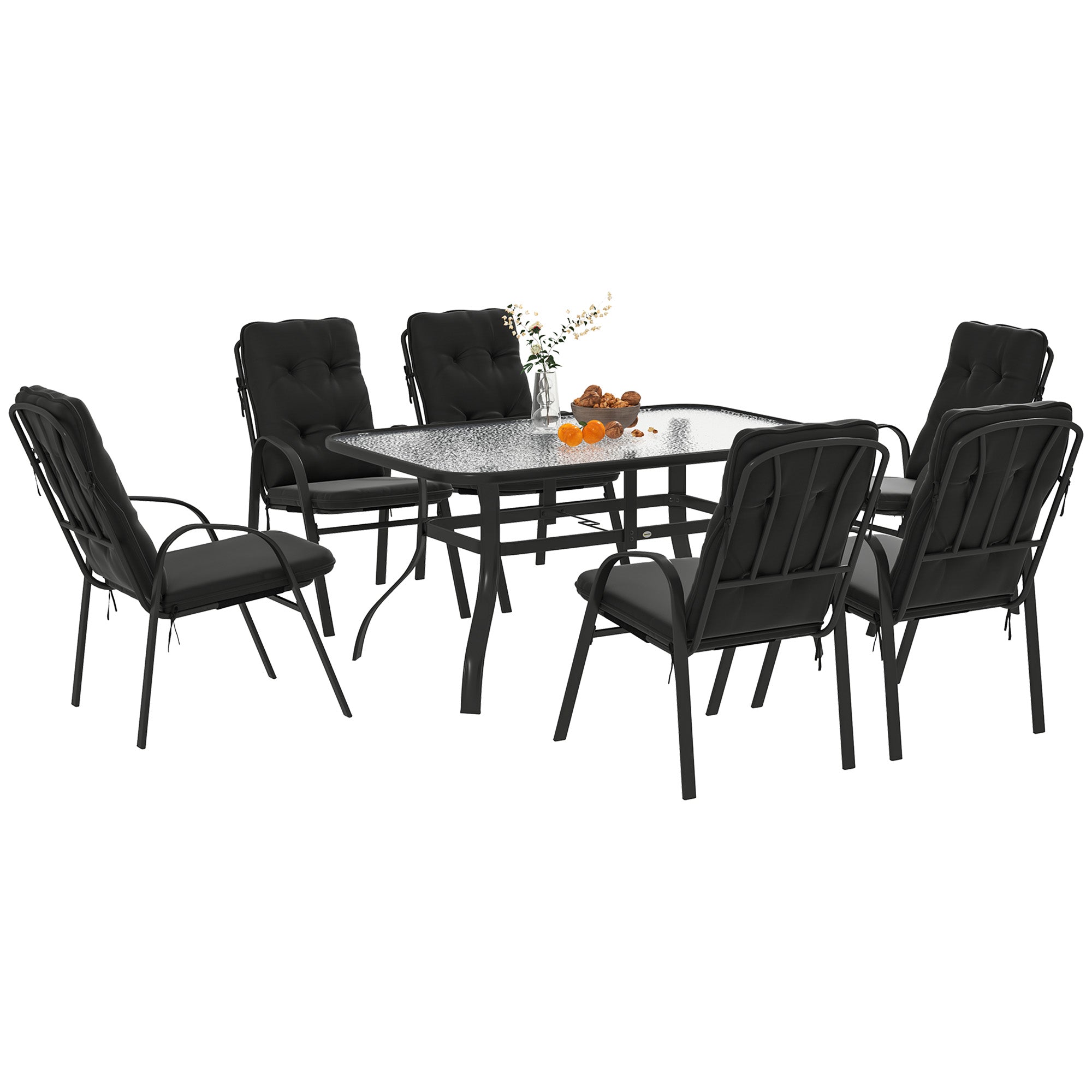 Outsunny Seven-Piece Garden Dining Set with Cushions - Black - North Peak Garden Furniture