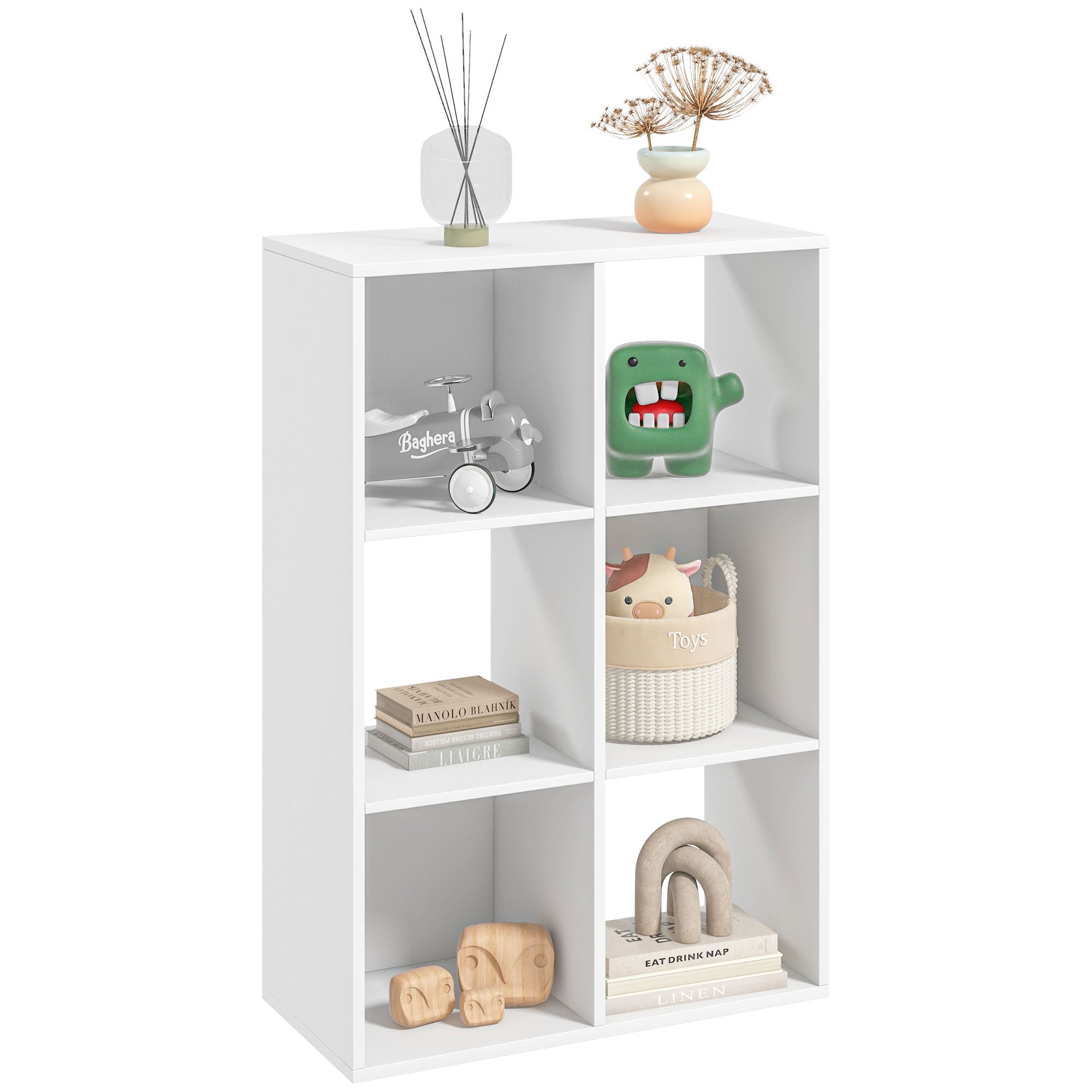 HOMCOM 3-tier 6 Cubes Storage Unit Particle Board Cabinet Bookcase Organiser Home Office Shelves White - North Peak Garden Furniture