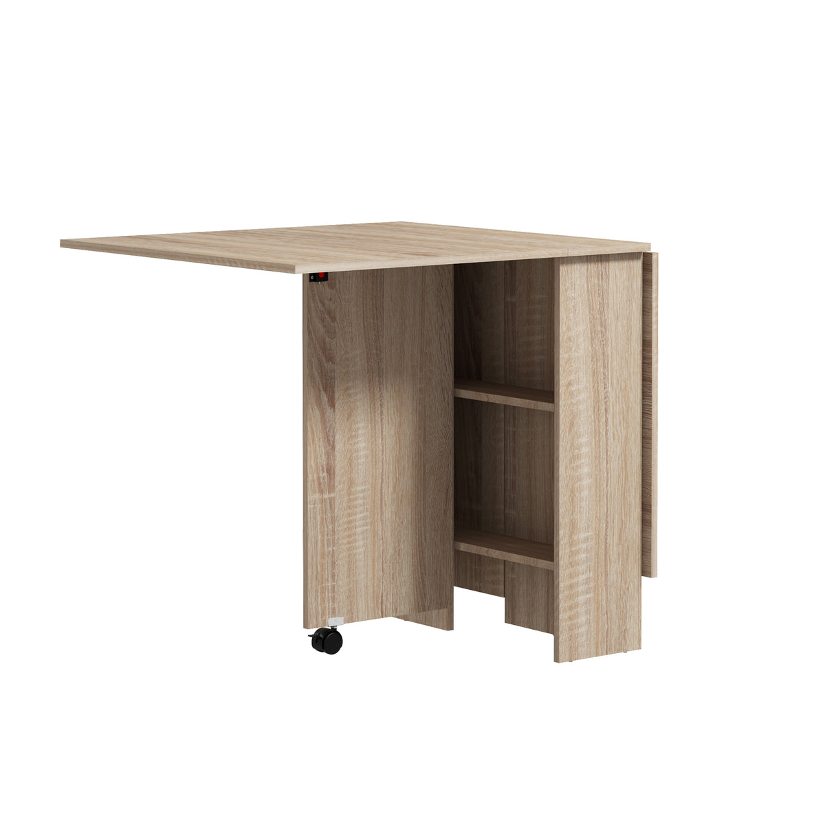 HOMCOM Folding Dining Table, Drop Leaf Table for Small Spaces with 2-tier Shelves, Small Kitchen Table with Rolling Casters, Natural