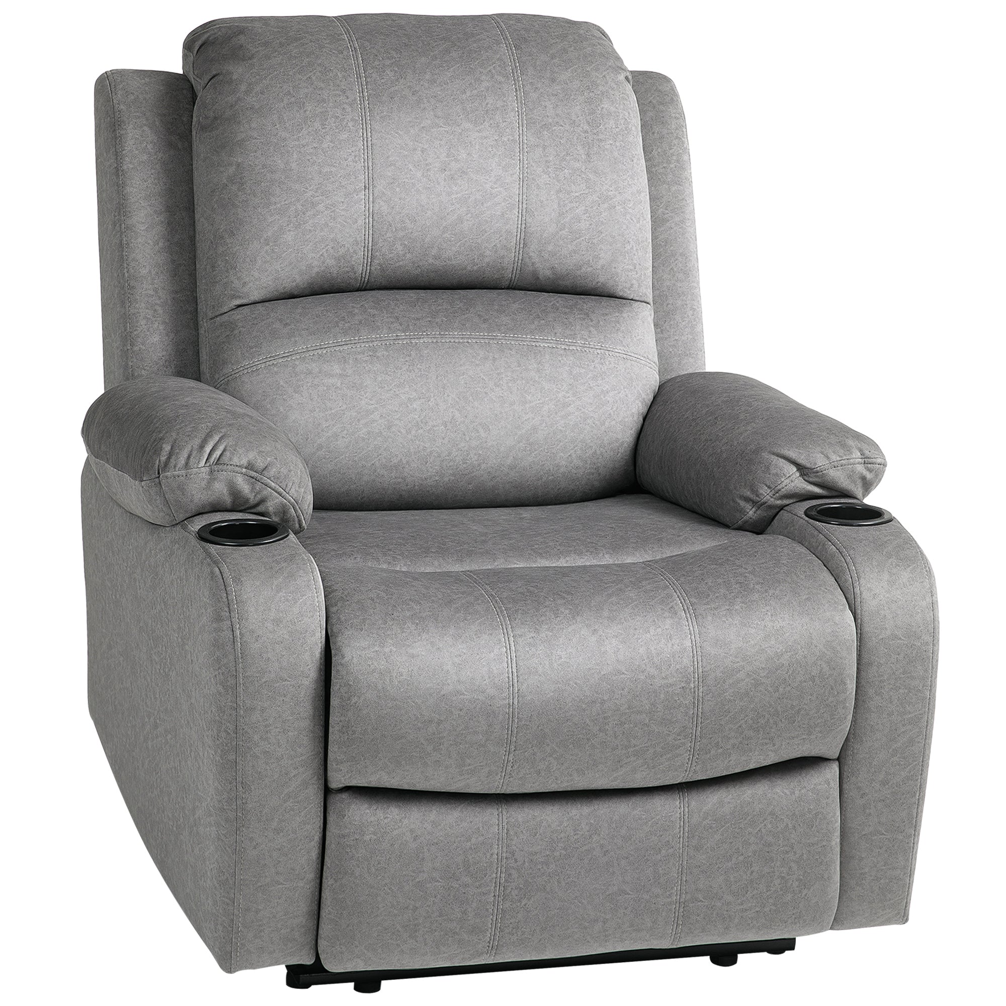 HOMCOM Microfibre Manual Reclining Armchair, with Footrest - Grey - North Peak Garden Furniture