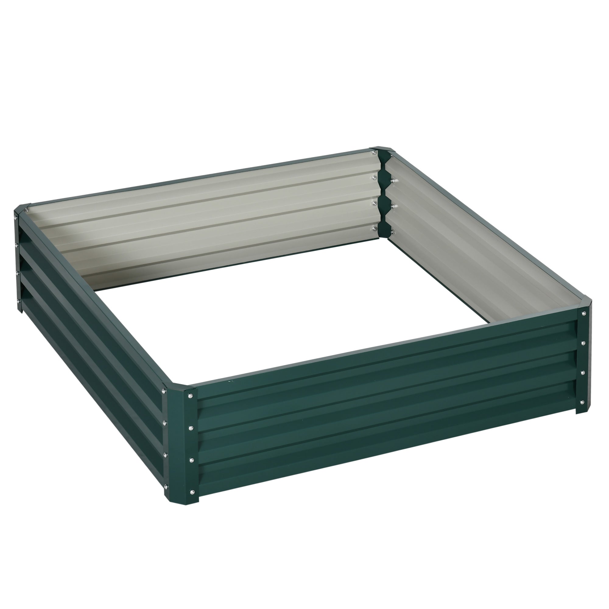 Outsunny Square Raised Garden Bed Box with Weatherized Steel Frame for Vegetables, Flowers, & Herbs, 120 x 120 x 30cm, Green - North Peak Garden Furniture