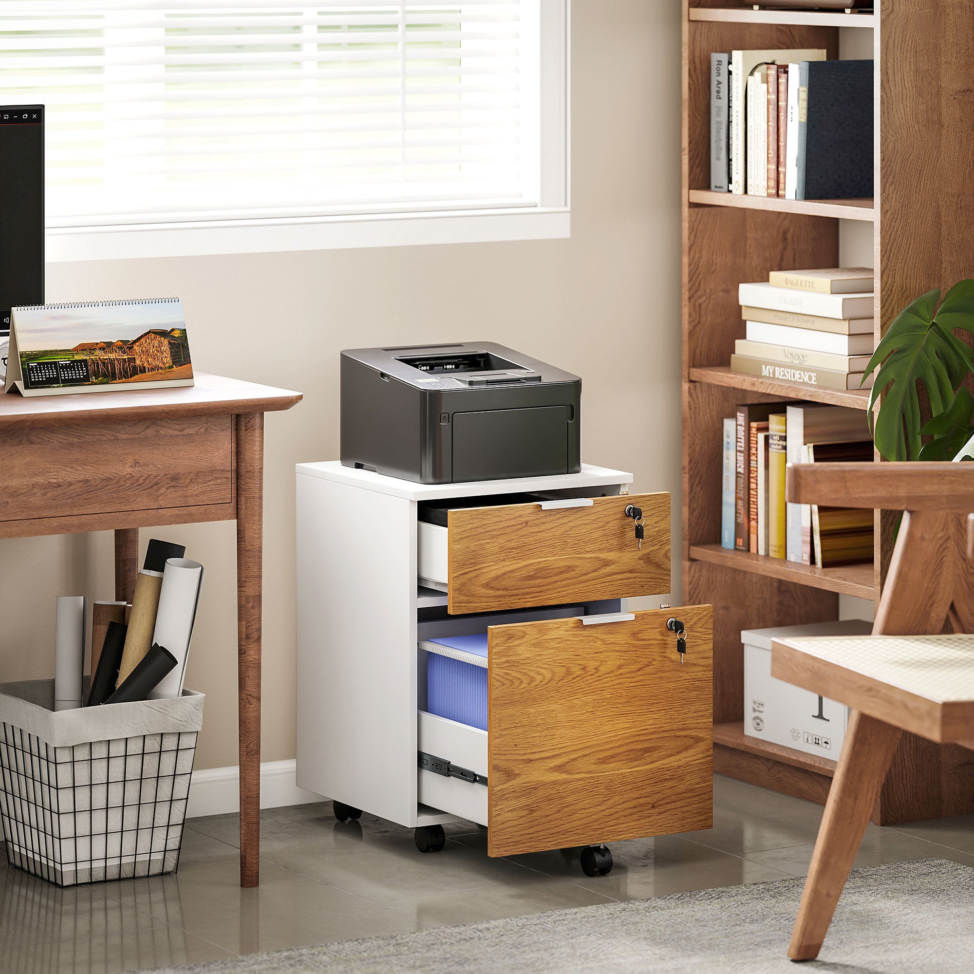 HOMCOM Two-Drawer Lockable Filing Cabinet - Wood Effect - North Peak Garden Furniture