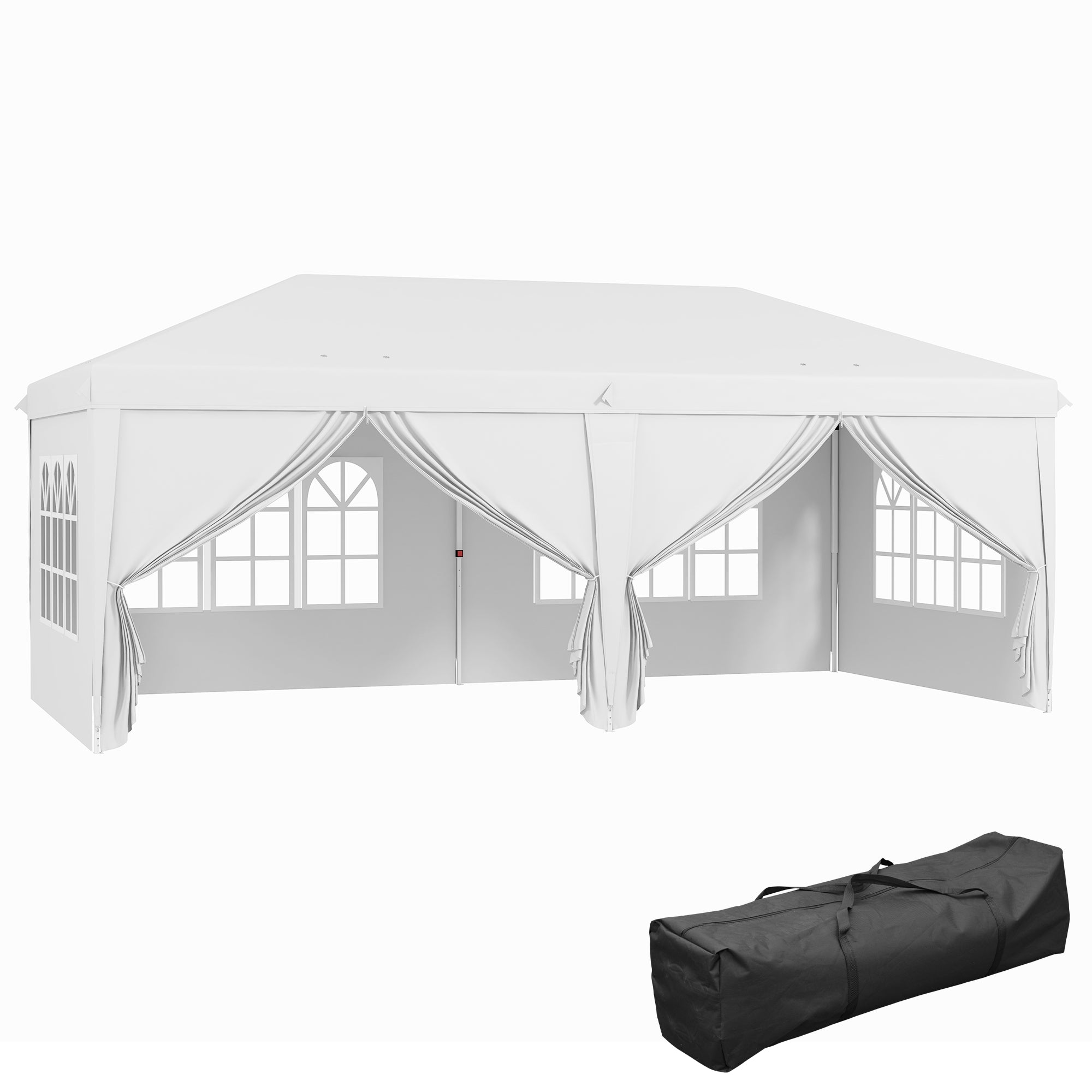 Outsunny 3 x 6 m Pop Up Gazebo with Sides and Windows, Height Adjustable Party Tent with Storage Bag for Garden, Camping, Event, White - North Peak Garden Furniture