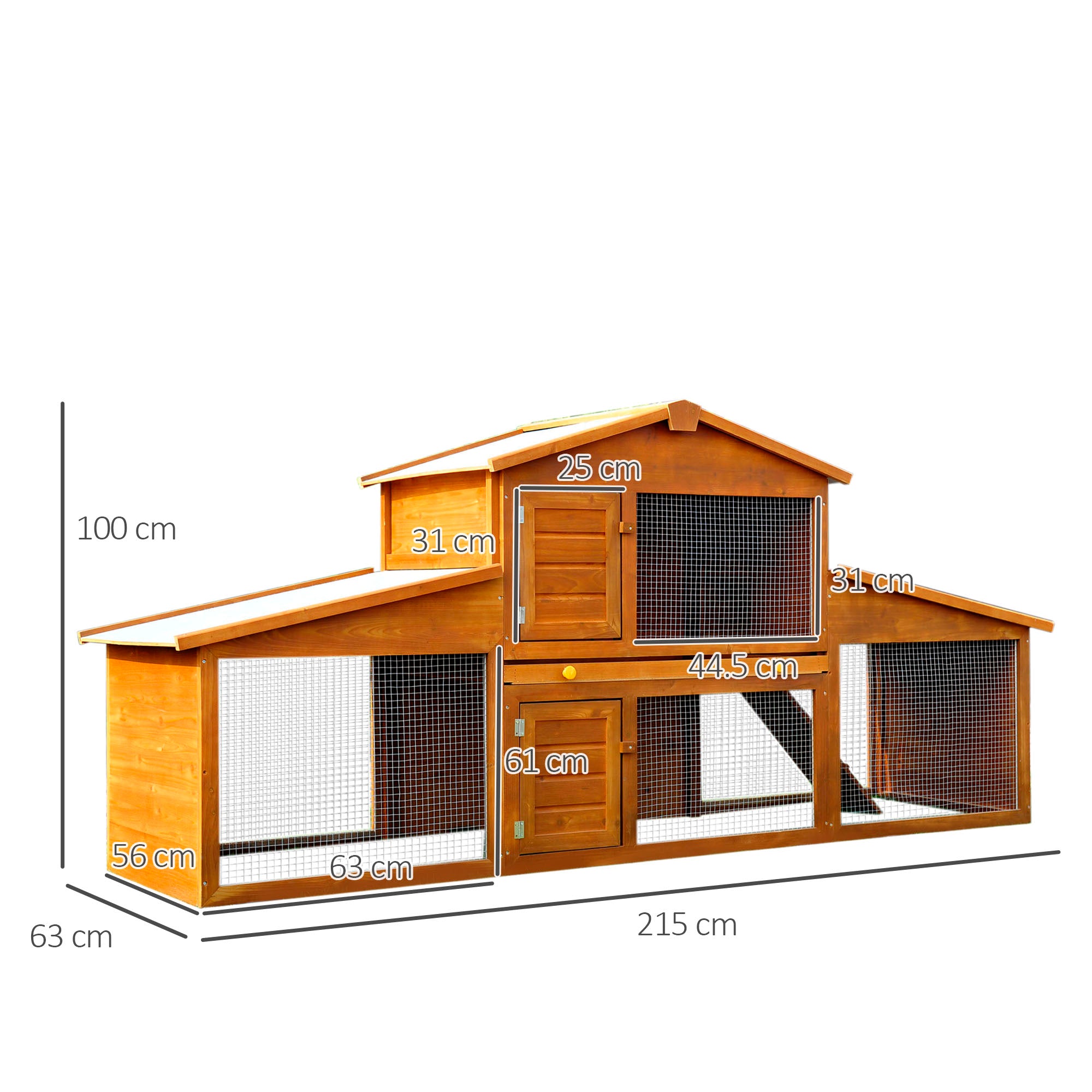 PawHut Small Animal Deluxe XXL Fir Wood 2-Tier Guinea Pigs Hutches Natural Wood Tone - North Peak Garden Furniture