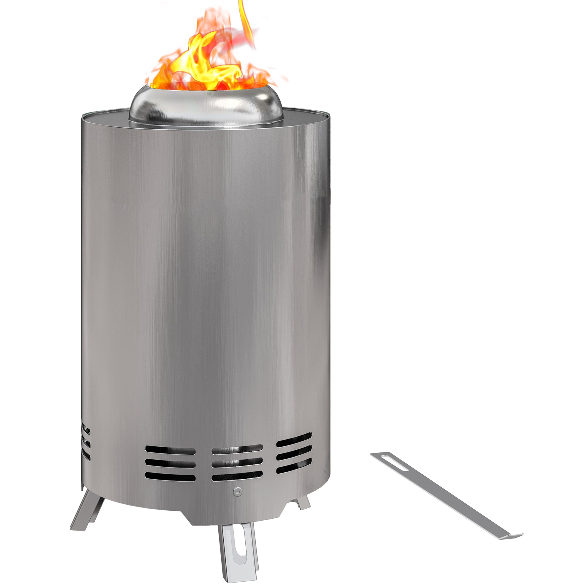 Outsunny Smokeless Fire Pit, 16 x 16 cm Stainless Steel Portable Wood Burning Firepit with Poker, Wood or Pellet Fuelled Tabletop Fire Pit for Garden Camping Bonfire Party, Silver Tone - North Peak Garden Furniture