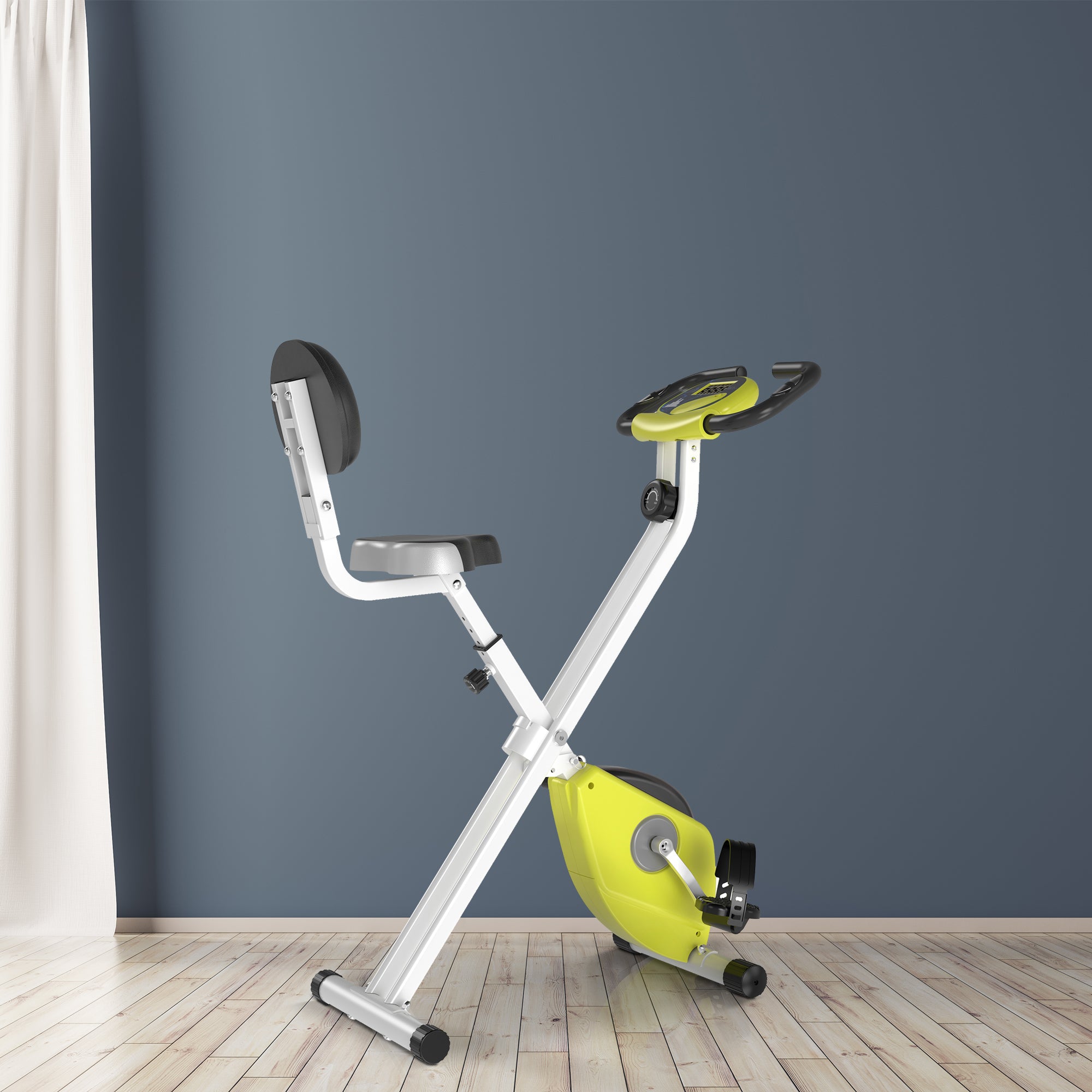 HOMCOM Exercise Bike Fitness Bicycle Indoor trainer Foldable 8-level Magnetic Resistance Adjustable w/LCD Monitor Pulse Sensor, Yellow - North Peak Garden Furniture