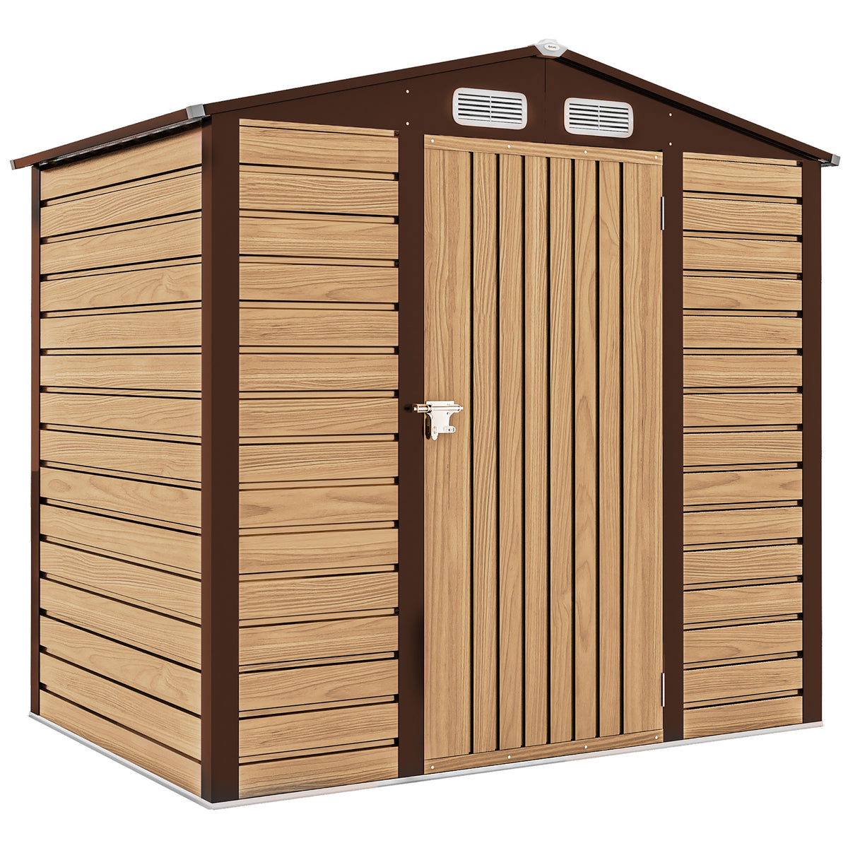 Outsunny 4 x 6ft Galvanised Steel Garden Shed, with Lock and Gloves - Oak
