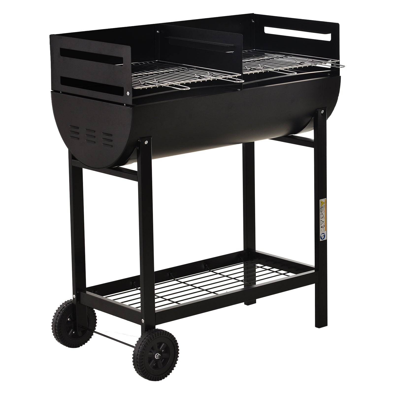 Outsunny Steel 2-Grill Charcoal BBQ w/ Wheels Black - North Peak Garden Furniture