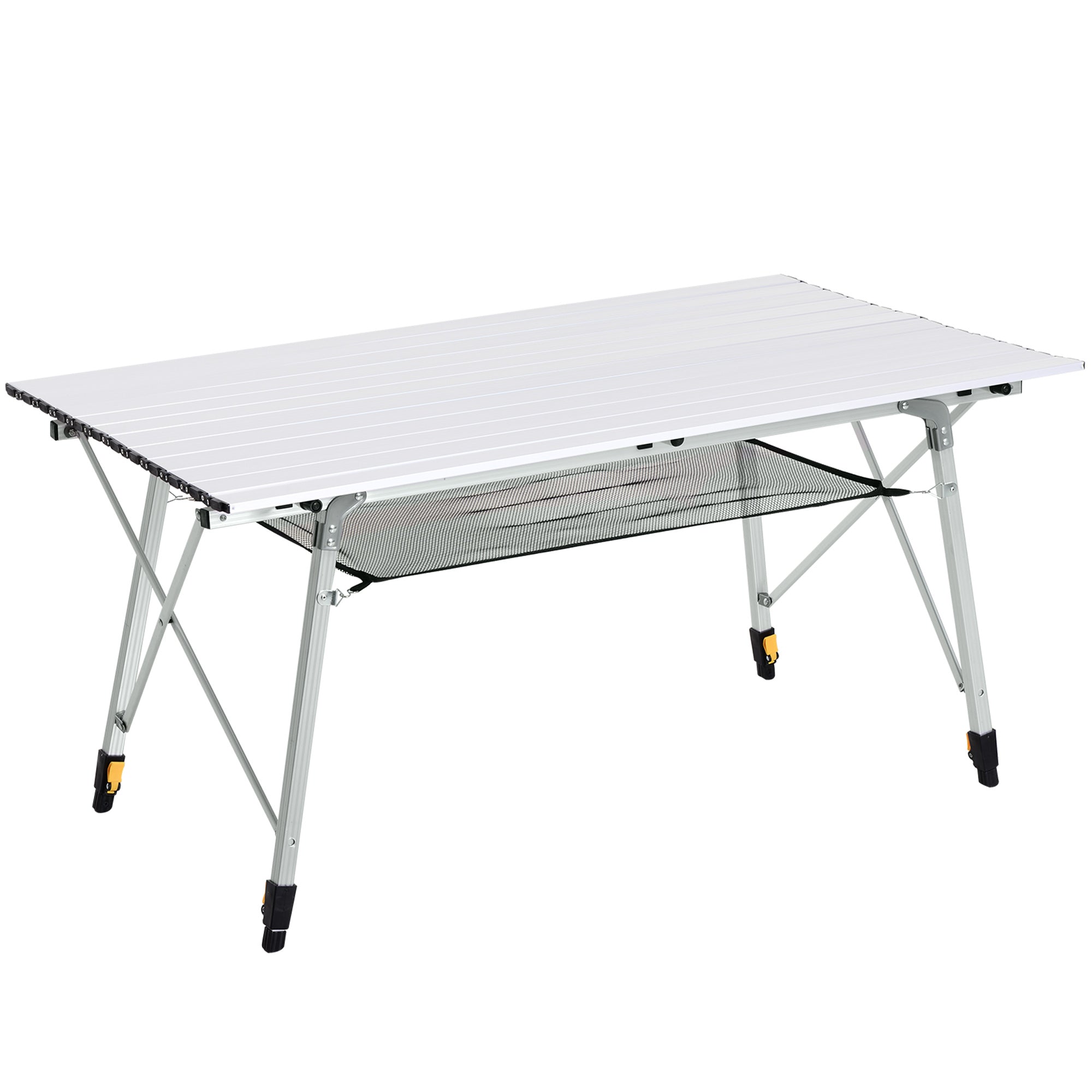 Outsunny 4FT Folding Aluminium Picnic Table Portable Camping BBQ Table Roll Up Top Mesh Layer Rack with Carrying Bag - North Peak Garden Furniture