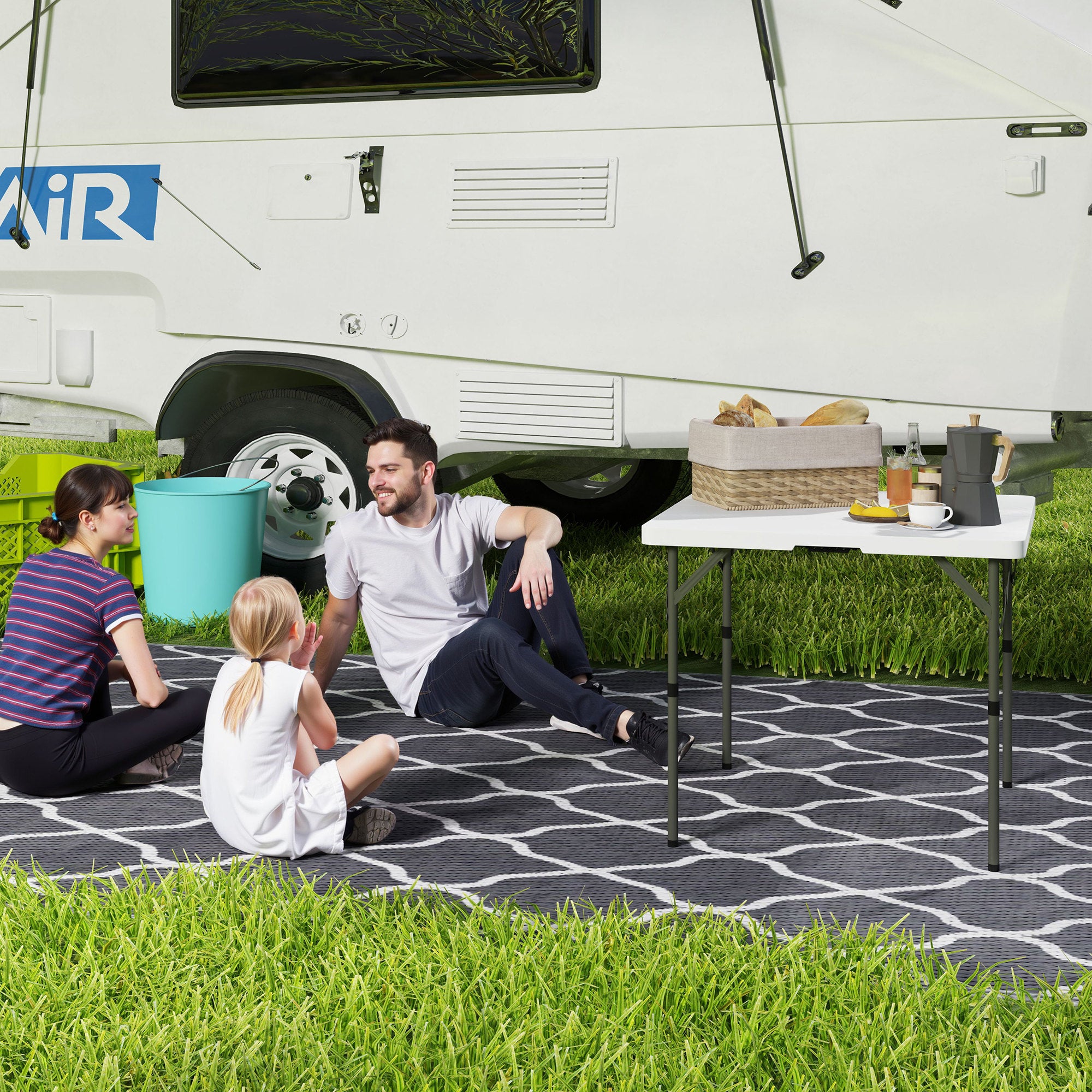 Outsunny 3ft Folding Camping Table, Heavy Duty Picnic Table with 2 Adjustable Height for Indoor Outdoor Garden, Party, BBQ, White - North Peak Garden Furniture