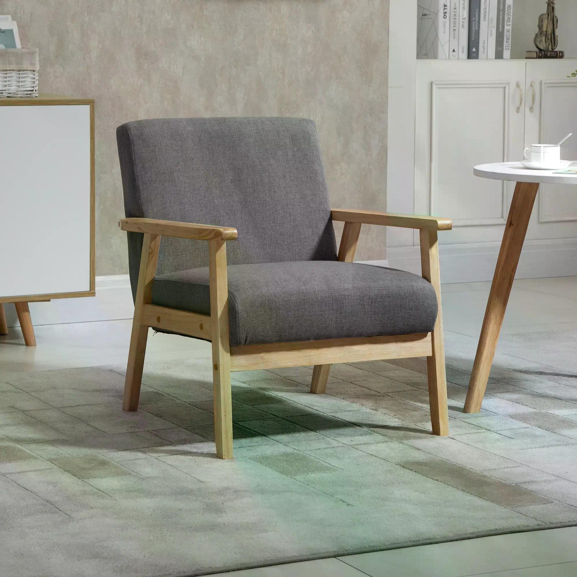 HOMCOM Minimalistic Wooden Frame Accent Chair, with Padded Seat - North Peak Garden Furniture