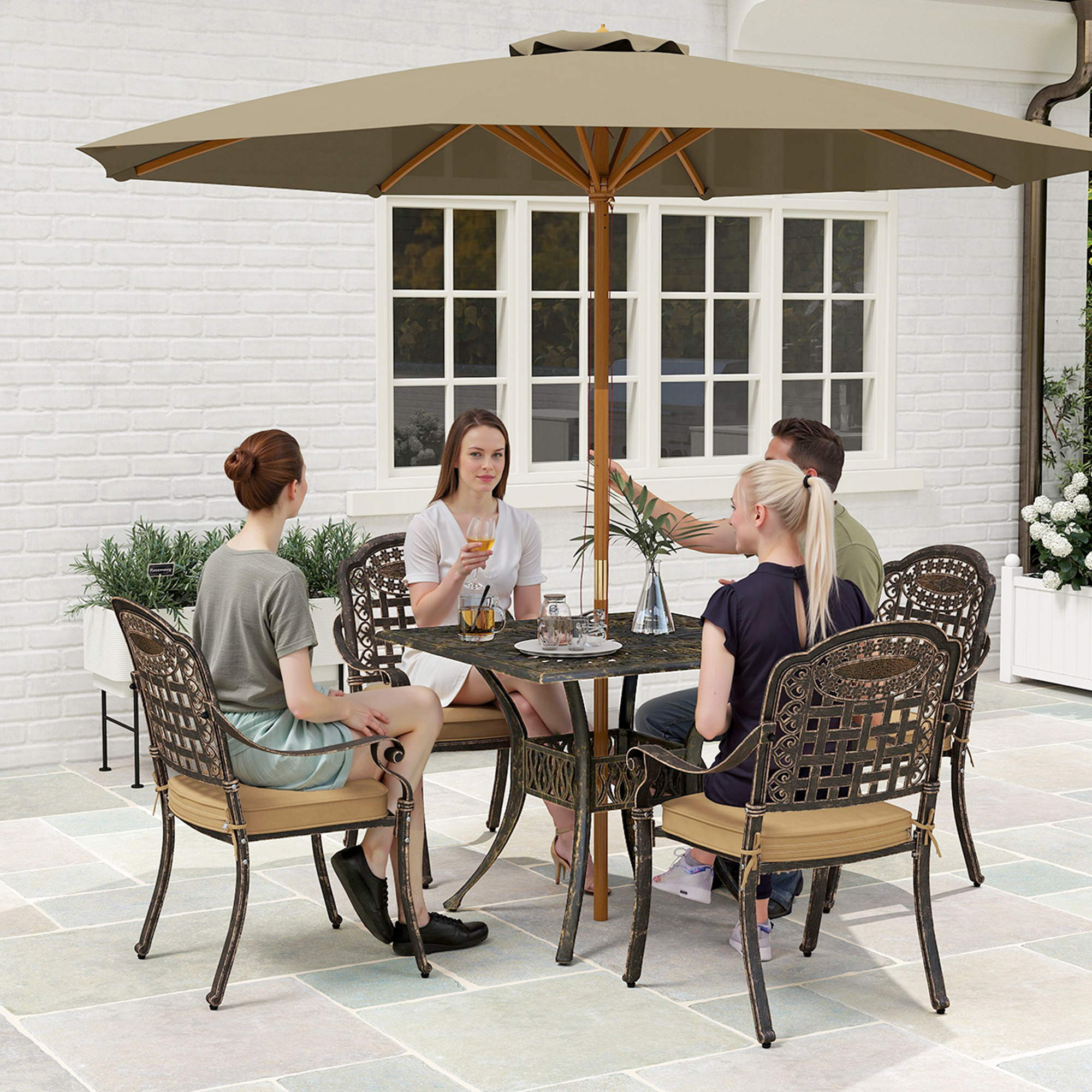 Outsunny Five-Piece Cast Aluminium Garden Dining Set - Bronze Tone - North Peak Garden Furniture