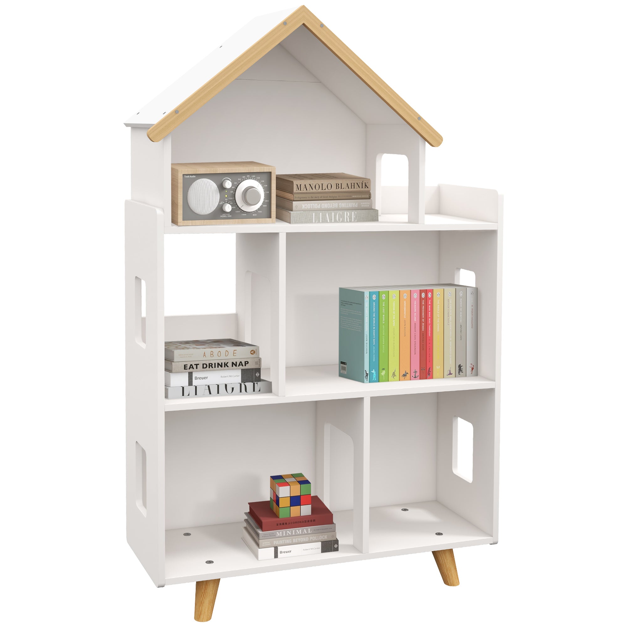 ZONEKIZ Three-Tier Toy Storage Shelf, Kids Bookcase, with Six Cubes, for Playroom, Bedroom - White - North Peak Garden Furniture