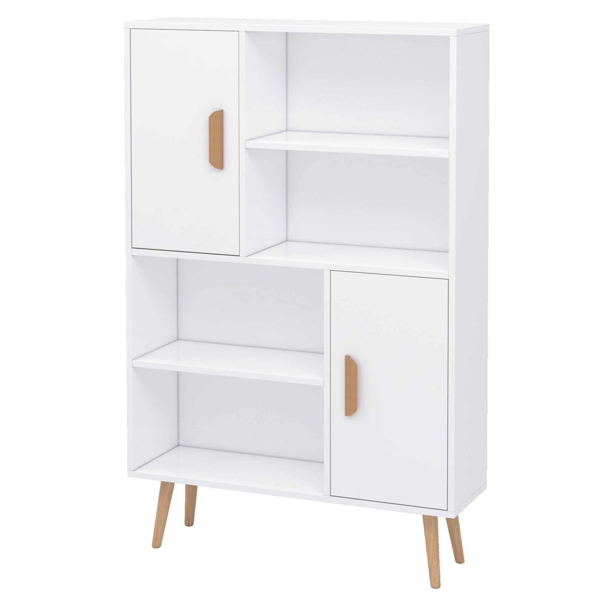 HOMCOM Sideboard Bookshelf Free Standing Bookcase Shelves Unit Display Storage Cabinet w/ Adjustable Shelves, Wooden Leg, Two Doors, White - North Peak Garden Furniture