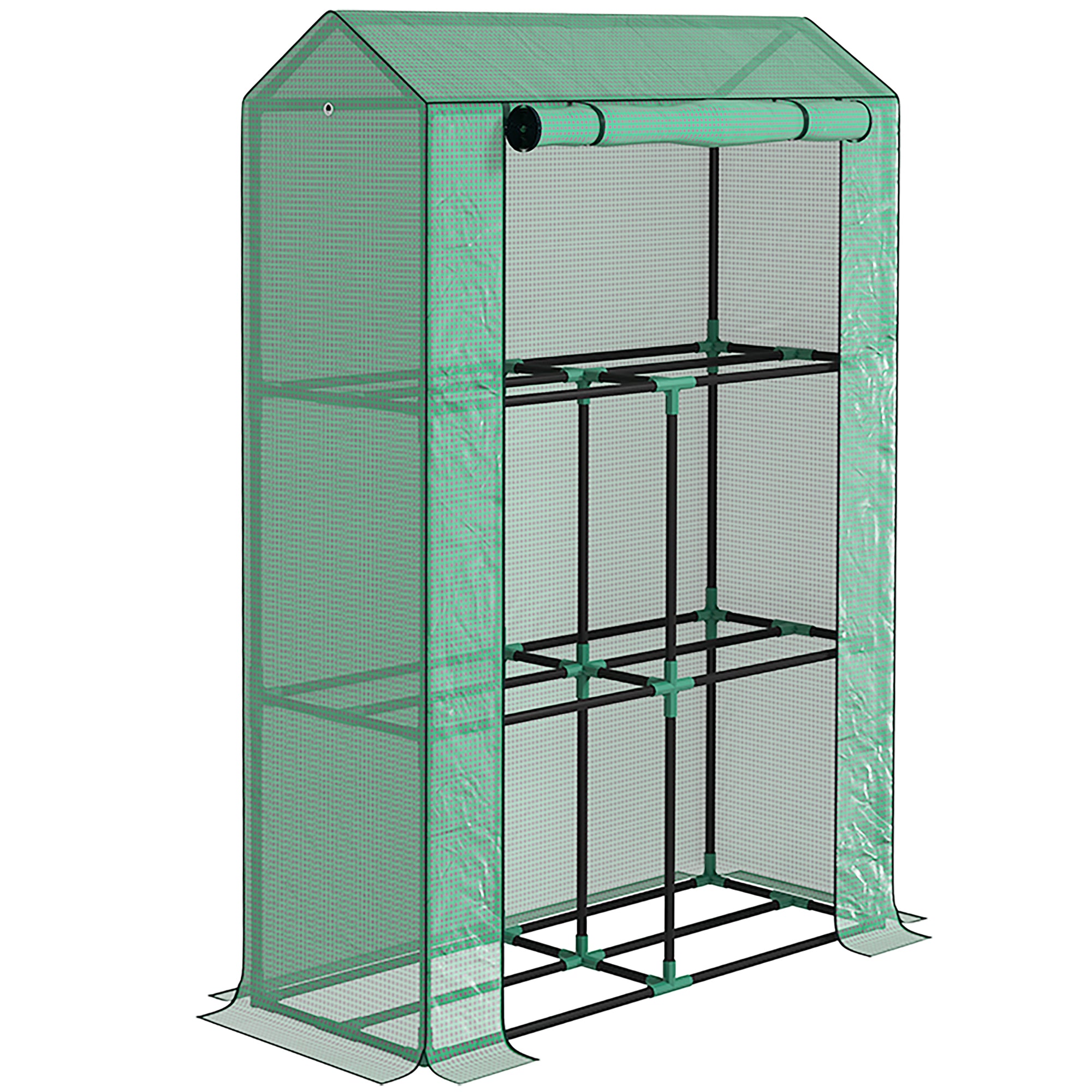 Outsunny 40 x 100cm Three Shelf Steel Frame Greenhouse - Green - North Peak Garden Furniture