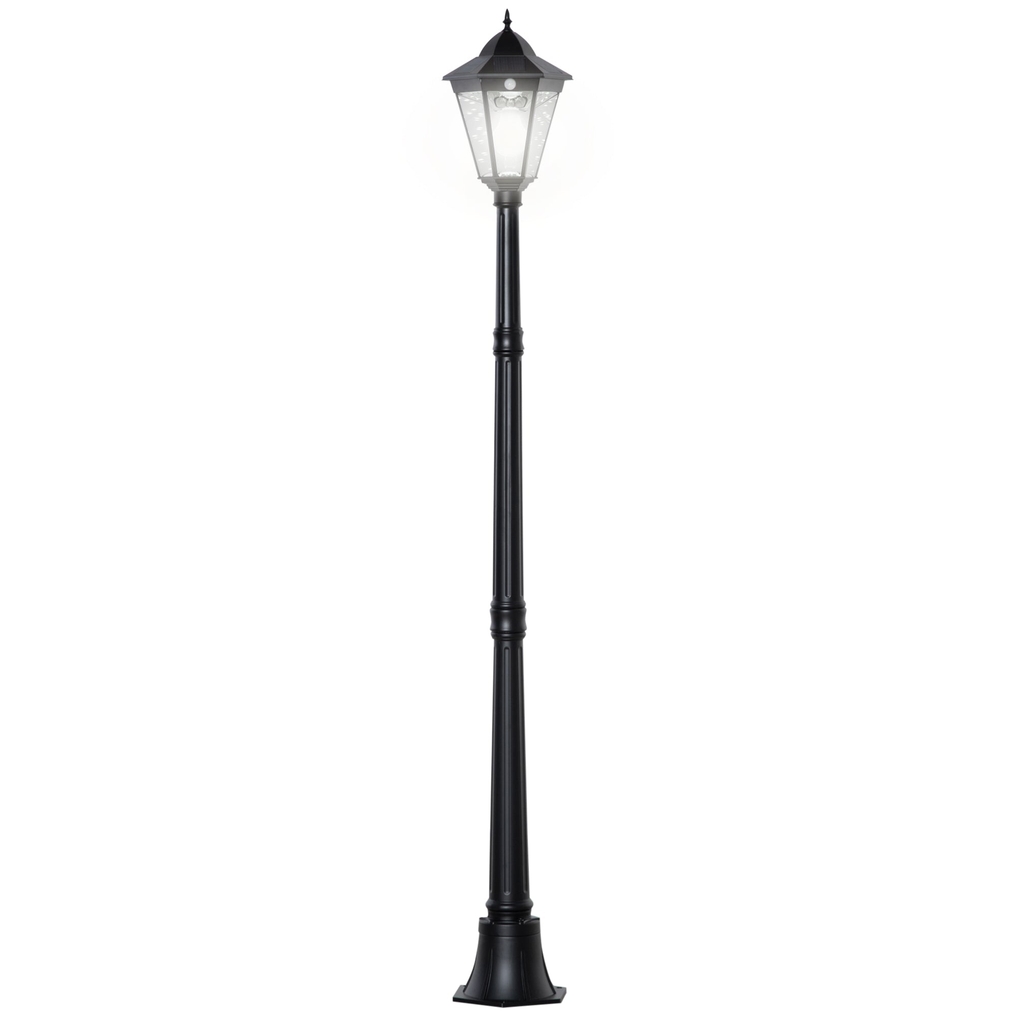 Outsunny 1.9M Garden Lamp Post Light, IP44 Outdoor LED Solar Powered Lantern Lamp with Aluminium Frame for Patio, Pathway and Walkway, Black - North Peak Garden Furniture