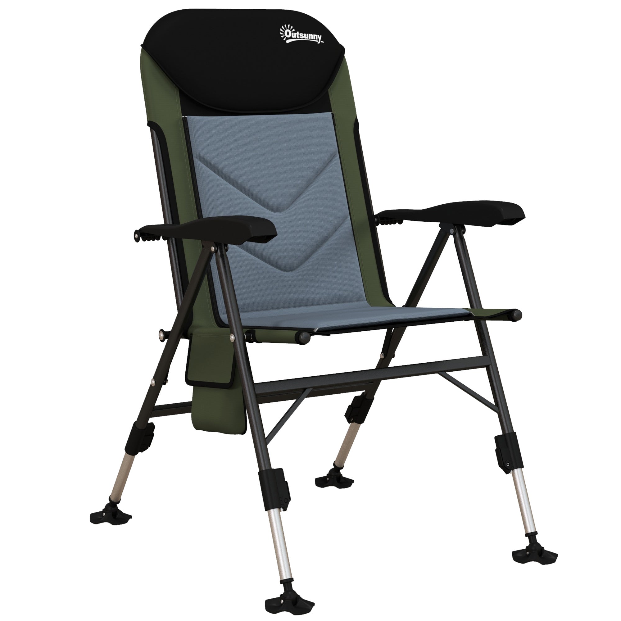 Outsunny Foldable Metal Frame Fishing Chair, with Adjustable Legs - Green/Black - North Peak Garden Furniture