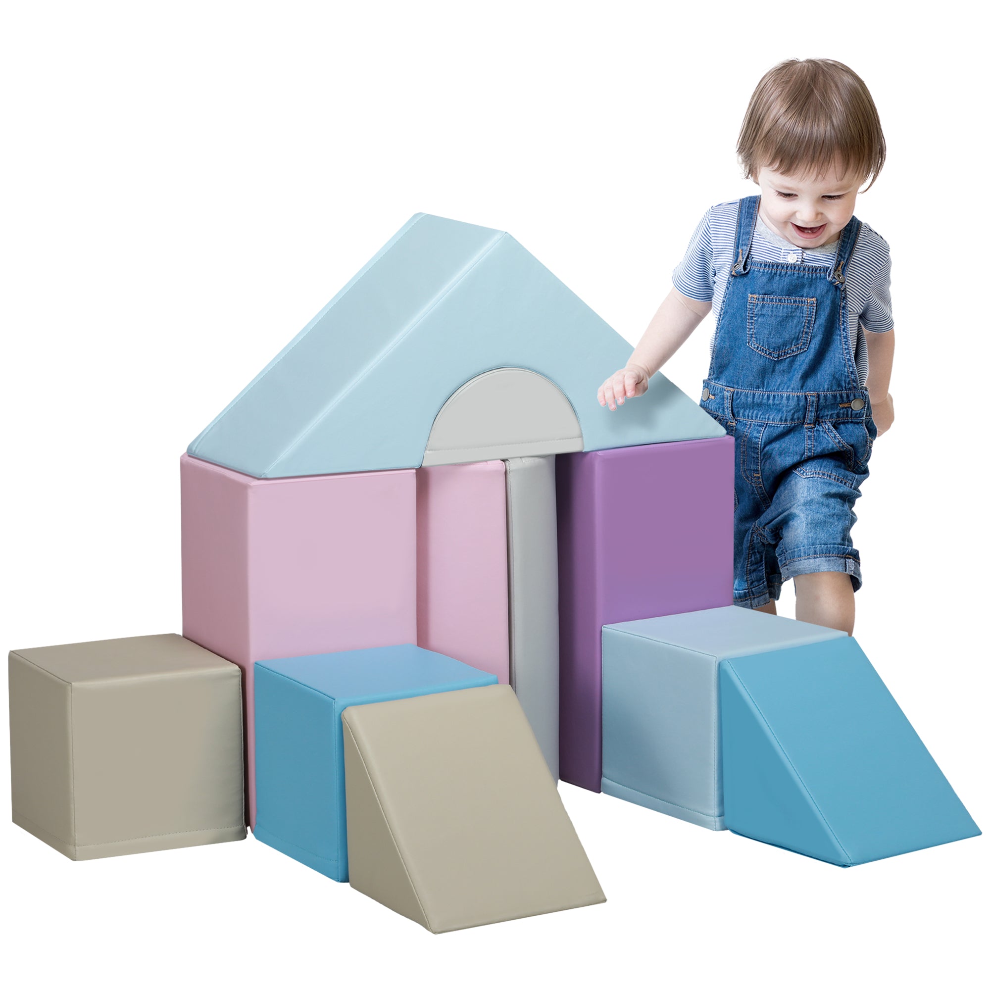 HOMCOM 11-Piece Soft Play Set Kids Foam Blocks, Toys for Climb and Crawl, Blue - North Peak Garden Furniture
