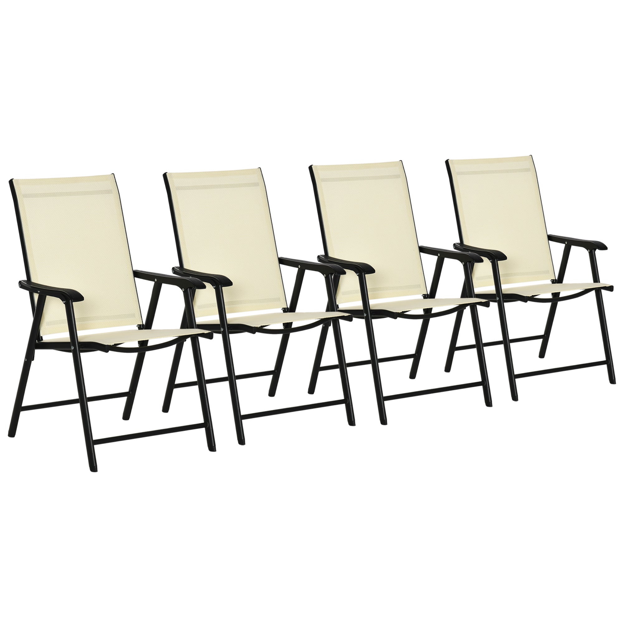 Outsunny Set of 4 Folding Garden Chairs, Metal Frame Garden Chairs Outdoor Patio Park Dining Seat with Breathable Mesh Seat, Beige - North Peak Garden Furniture