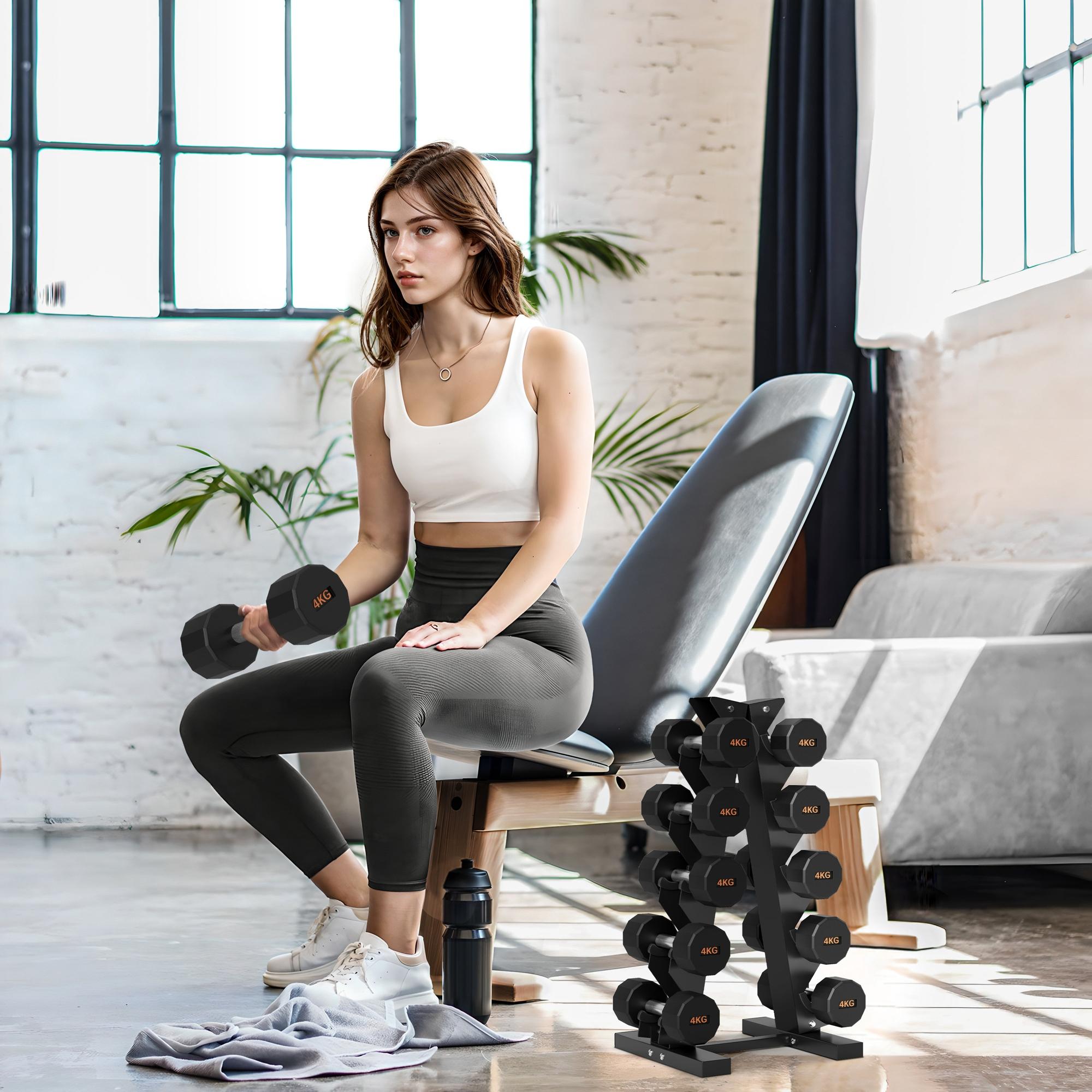 SPORTNOW Five-Tier Dumbbell Storage Rack, for Home Gym Exercise - Black - North Peak Garden Furniture