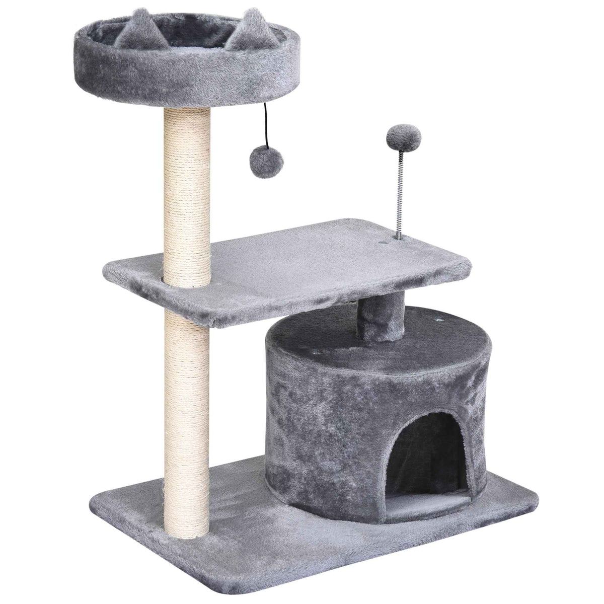 PawHut Multi Level Cat Tree for Indoor Cats with Scratching Post Bed Condo Perch, Kitten Climbing Tower, Grey 60L x 40W x 81H cm