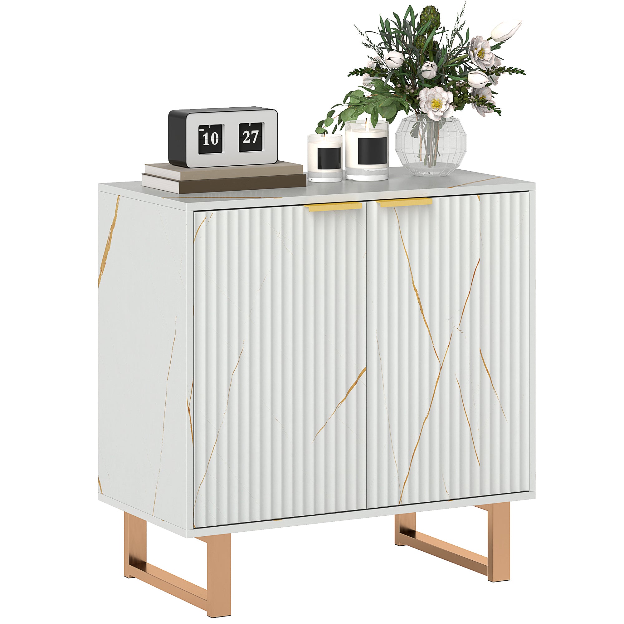 HOMCOM Elegant Storage Sideboard - White/Gold-Tone - North Peak Garden Furniture
