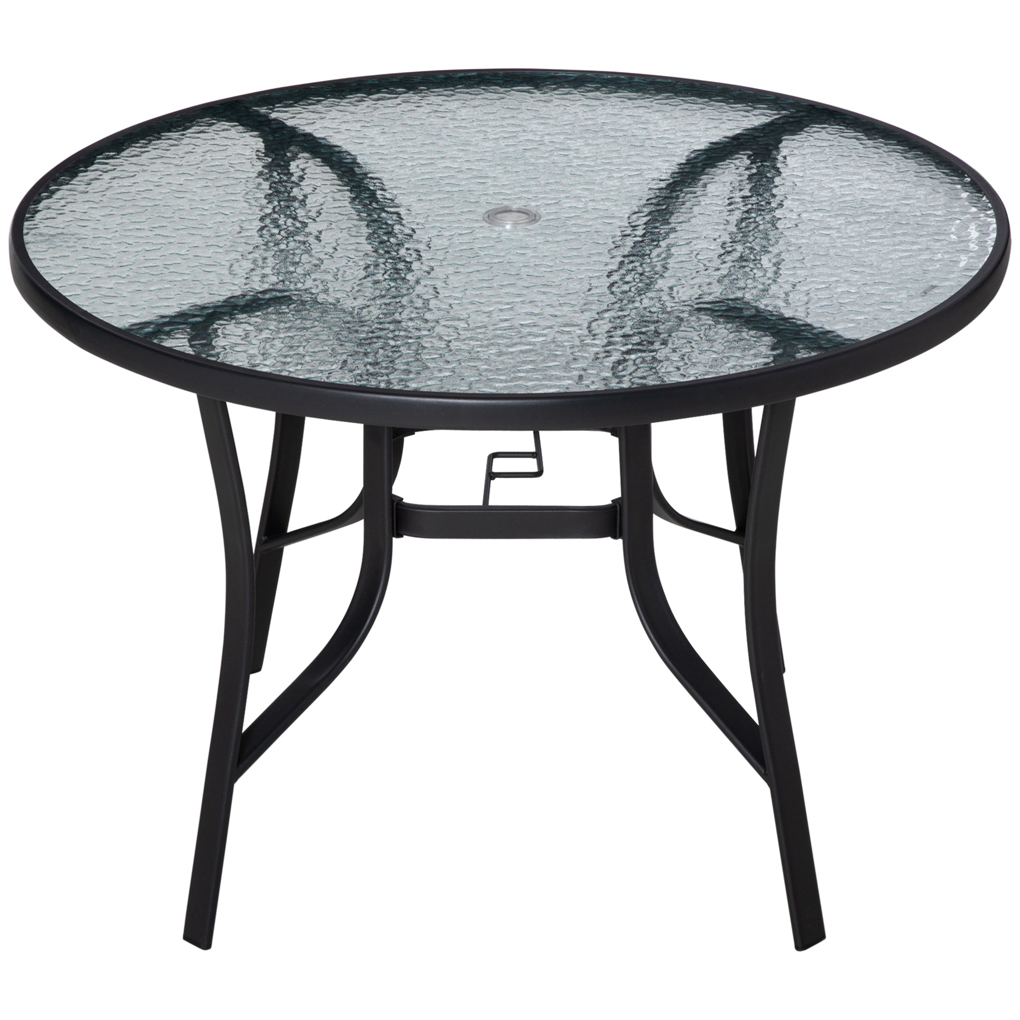 Outsunny 106cm Round Garden Dining Table with Parasol Hole Tempered Glass Top Steel Frame - North Peak Garden Furniture