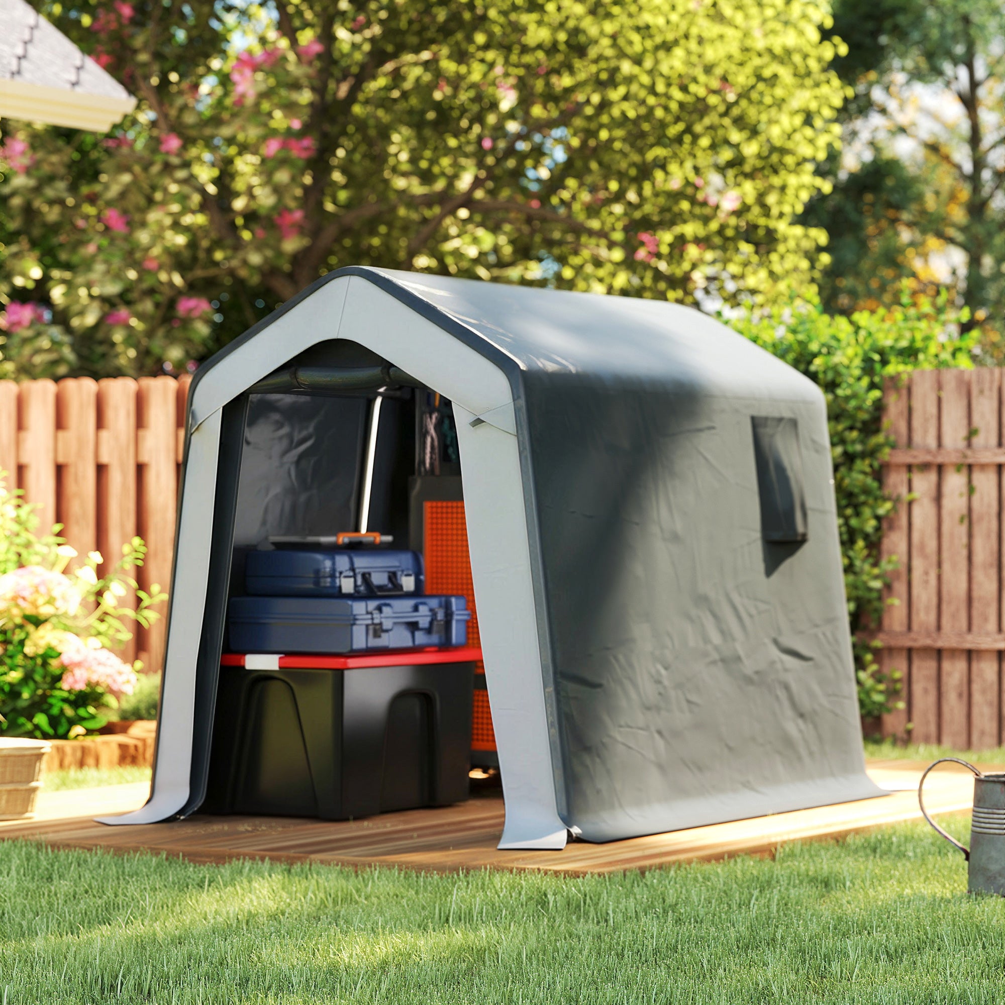 Outsunny 1.8 x 2.4m Garden Storage Shed Tent, Waterproof Portable Shed Shelter for Motorbike, Garden Tools, Bike Storage