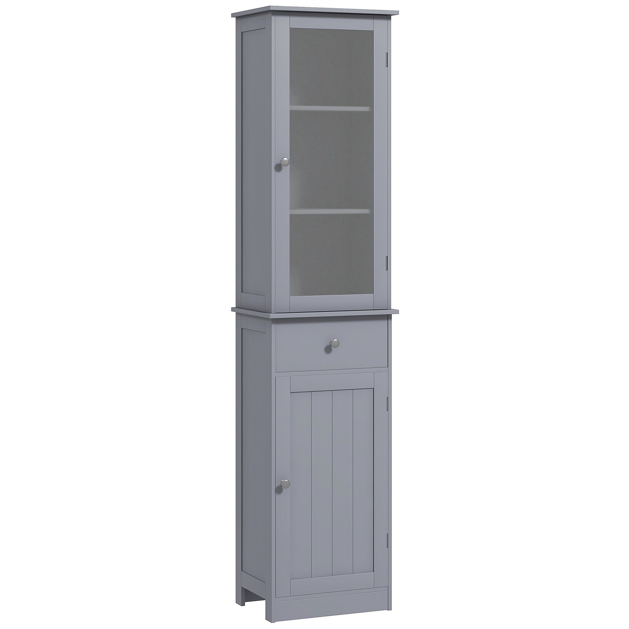 kleankin Bathroom Storage Cabinet with 3-tier Shelf Drawer Door, Floor Cabinet Free Standing Tall Slim Side Organizer Shelves, Grey - North Peak Garden Furniture