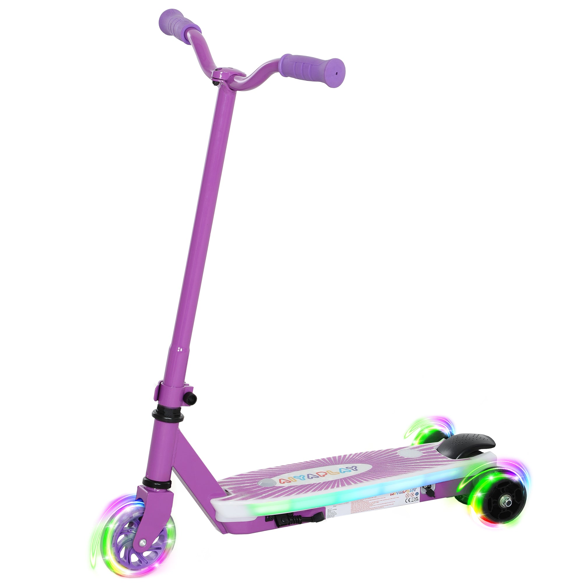 AIYAPLAY Electric Scooter for Kids Ages 4-7, with Auxiliary Rear Wheels, Flashing LED Light and Electric Brake, Kids Electric Scooter for Boys Girls, 6 KM/H & 8 KM, Purple - North Peak Garden Furniture