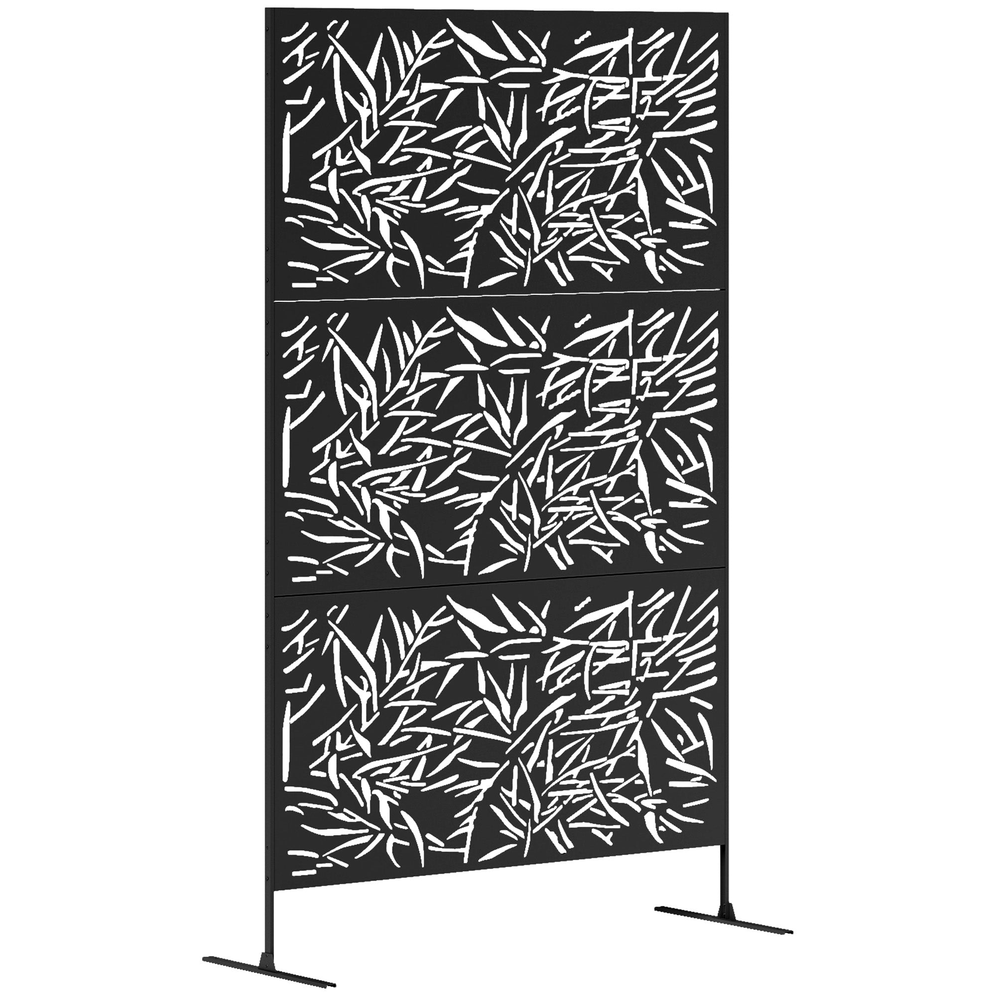 Outsunny Decorative Garden Privacy Screen with Stand, 6.5FT Freestanding Metal Outdoor Divider, Decorative Privacy Panel with Expansion Screws for Garden Pool Hot Tub, Bamboo Style, Black - North Peak Garden Furniture