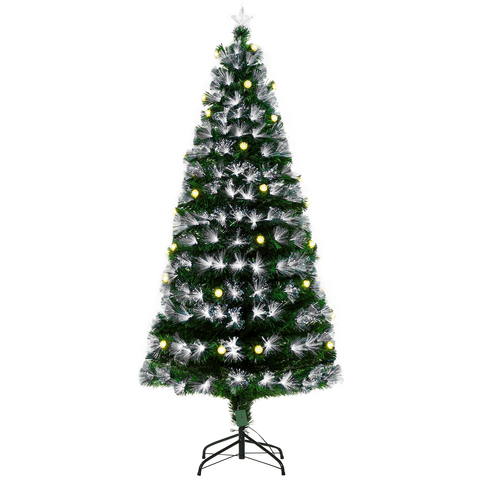 HOMCOM 6ft White Light Artificial Christmas Tree w/ 230 LEDs Star Topper Tri-Base Full Bodied Seasonal Decoration Pre-Lit Home - North Peak Garden Furniture