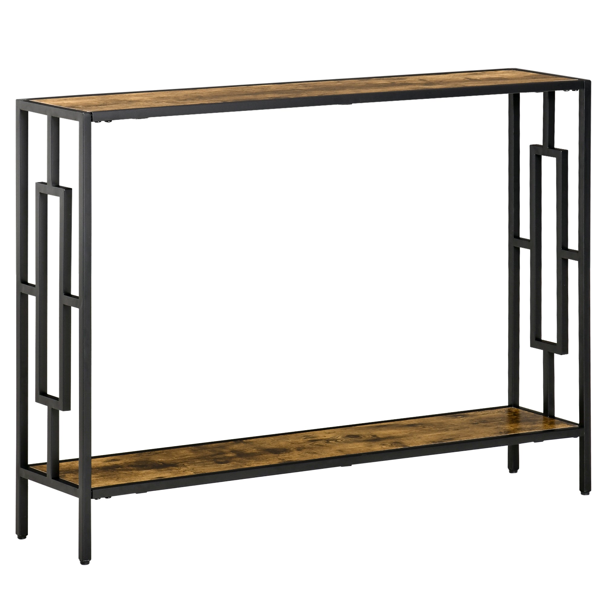HOMCOM Industrial Console Table with Storage Shelf, Narrow Hallway Dressing Desk with Metal Frame for Living Room, Bedroom, Rustic Brown - North Peak Garden Furniture