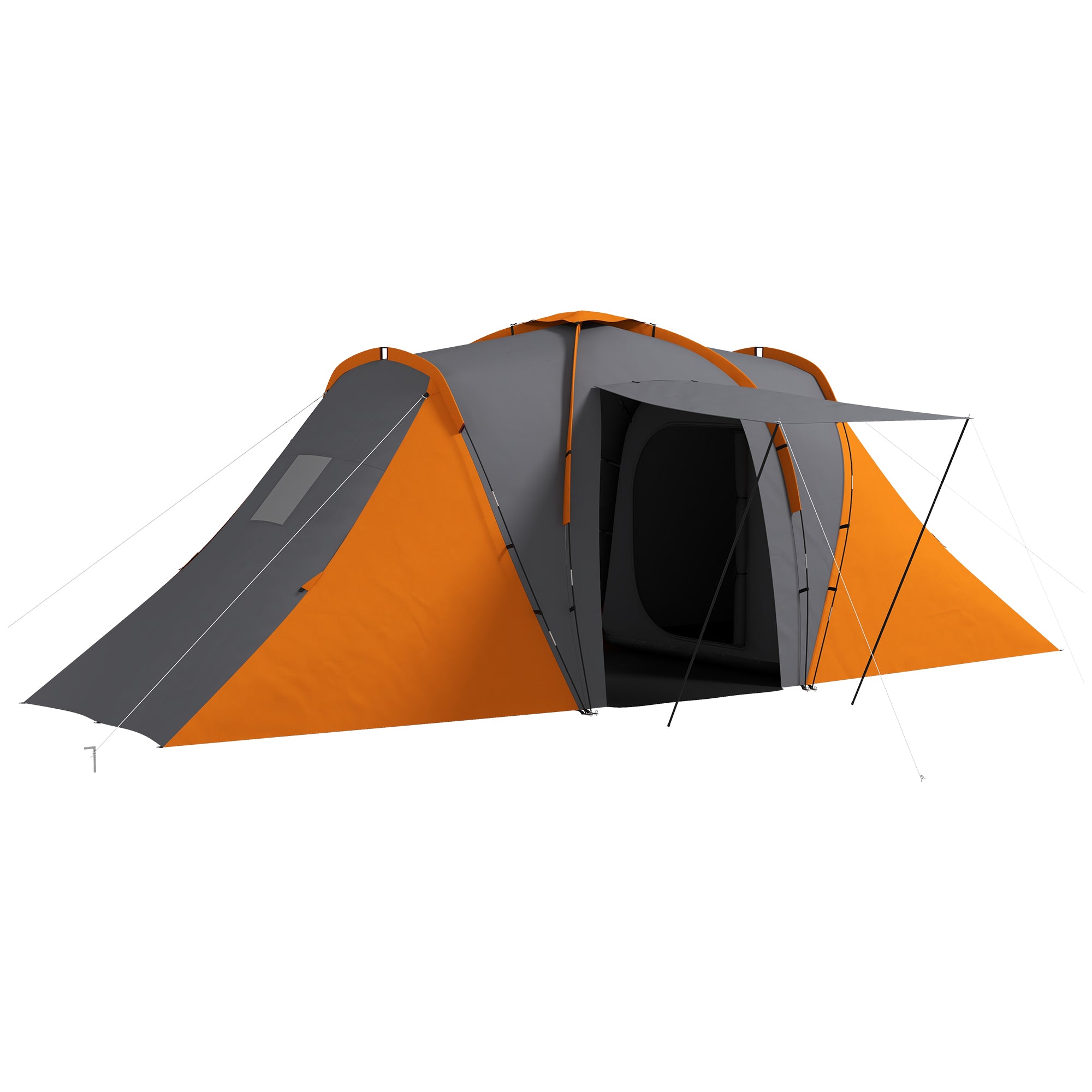 Outsunny Large Camping Tent Tunnel Tent with 2 Bedroom and Living Area, 2000mm Waterproof, Portable with Bag for 4-6 Man, Orange