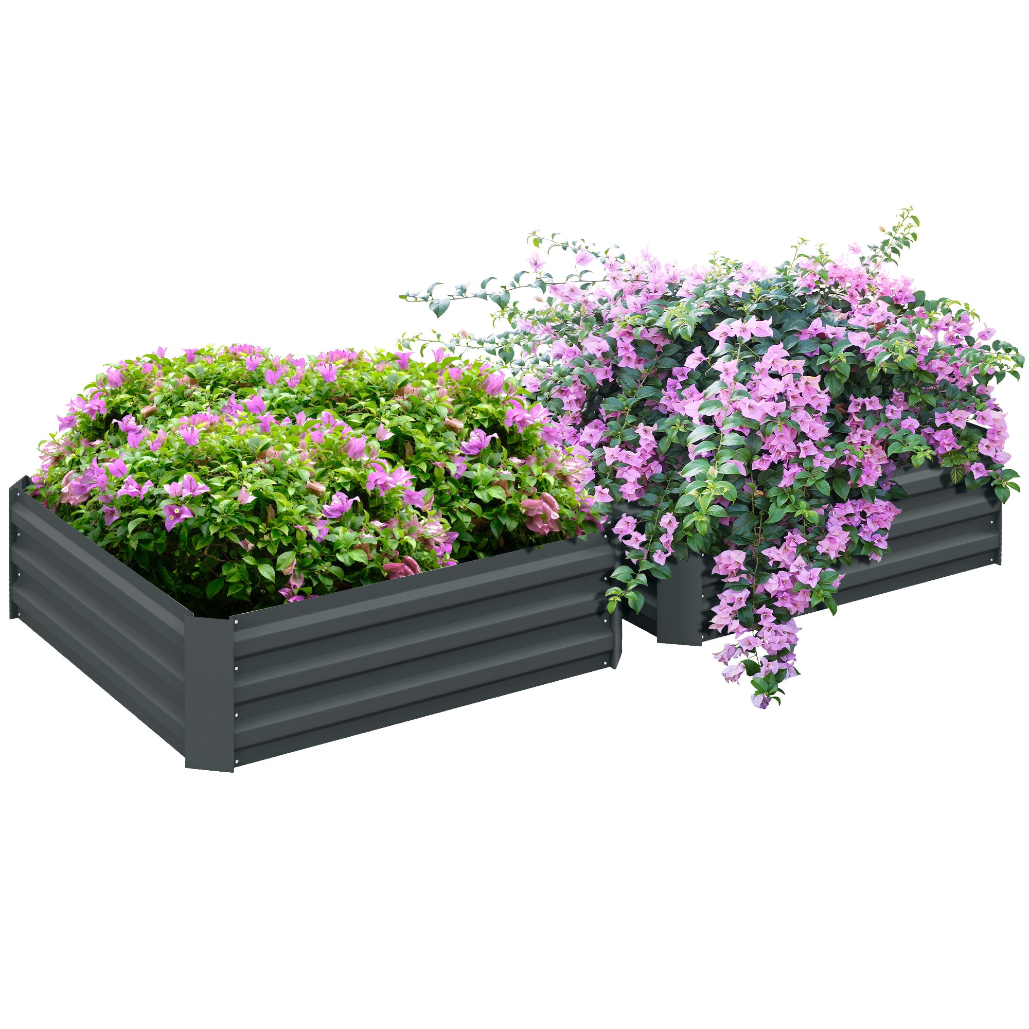 Outsunny Set of 2 291L Raised Garden Bed, Elevated Galvanised Planter Box for Flowers, Herbs, 100x100x30cm, Dark Grey - North Peak Garden Furniture