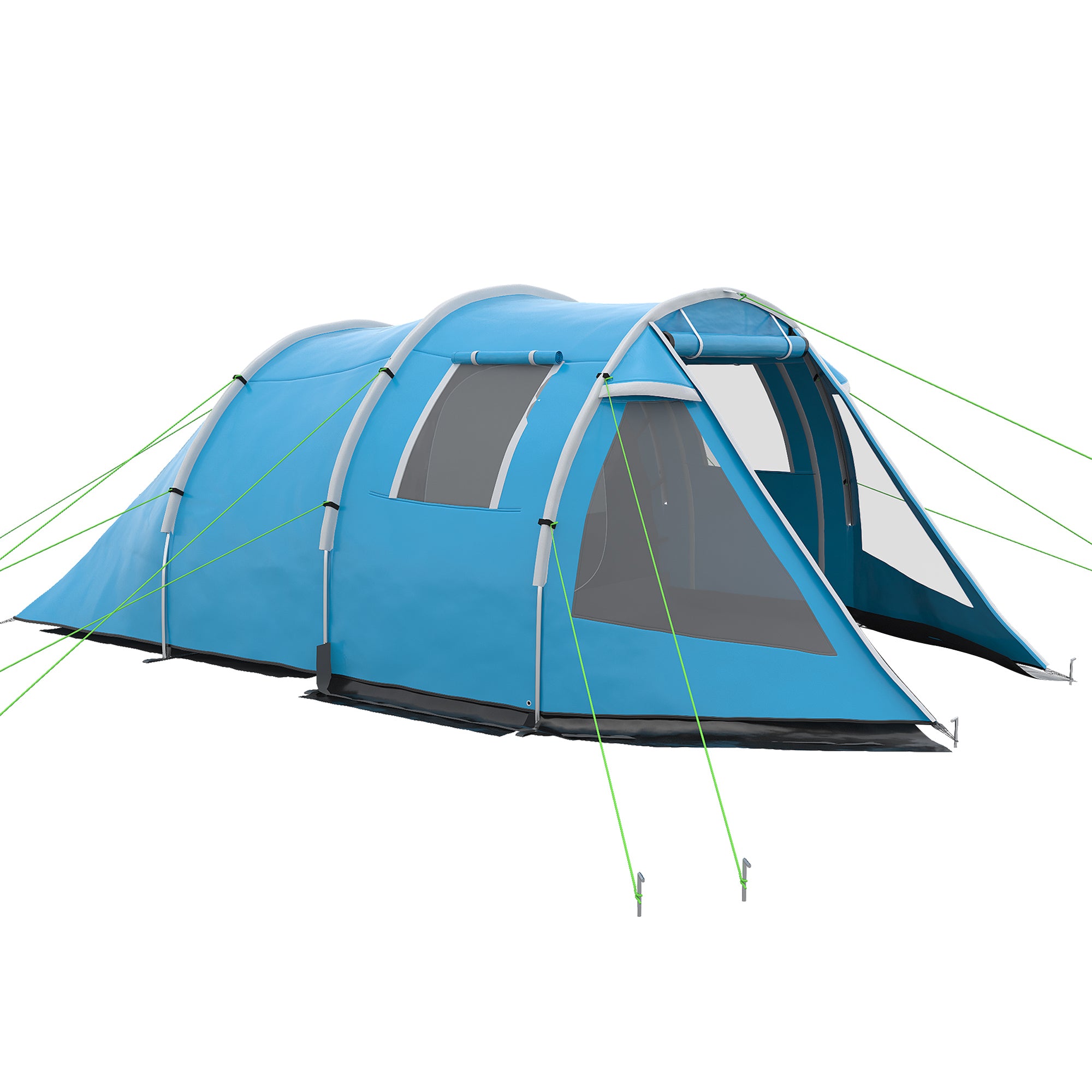 Outsunny 3-4 Man Tunnel Tent, Two Room Camping Tent with Windows and Covers, Portable Carry Bag, for Fishing, Hiking, Sports, Festival - Blue - North Peak Garden Furniture