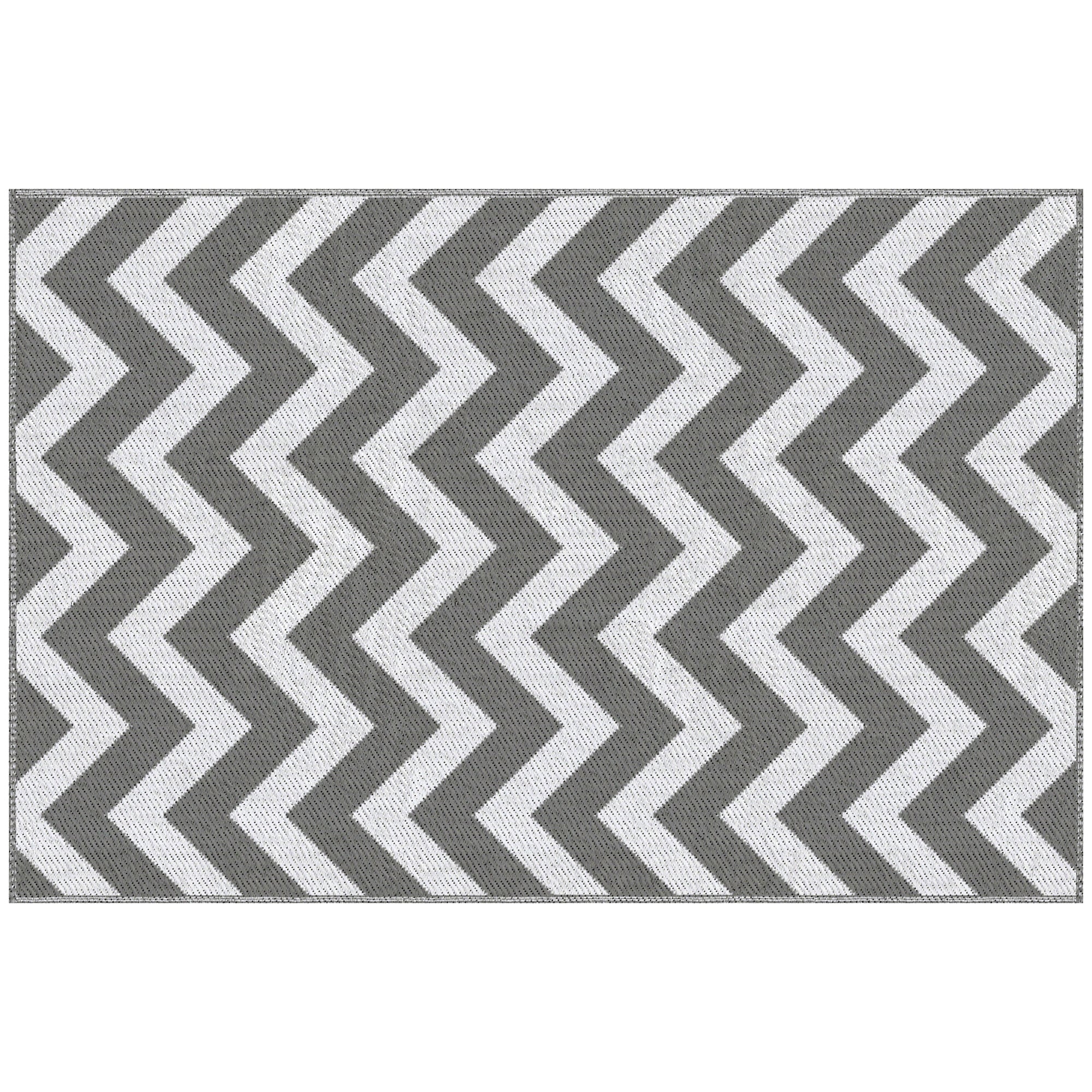 Outsunny Reversible Outdoor Rug, 1.2 x 1.8m Patio Carpet, Waterproof Plastic Rug for Garden, Deck, Picnic, Beach, Camping, Grey and White - North Peak Garden Furniture